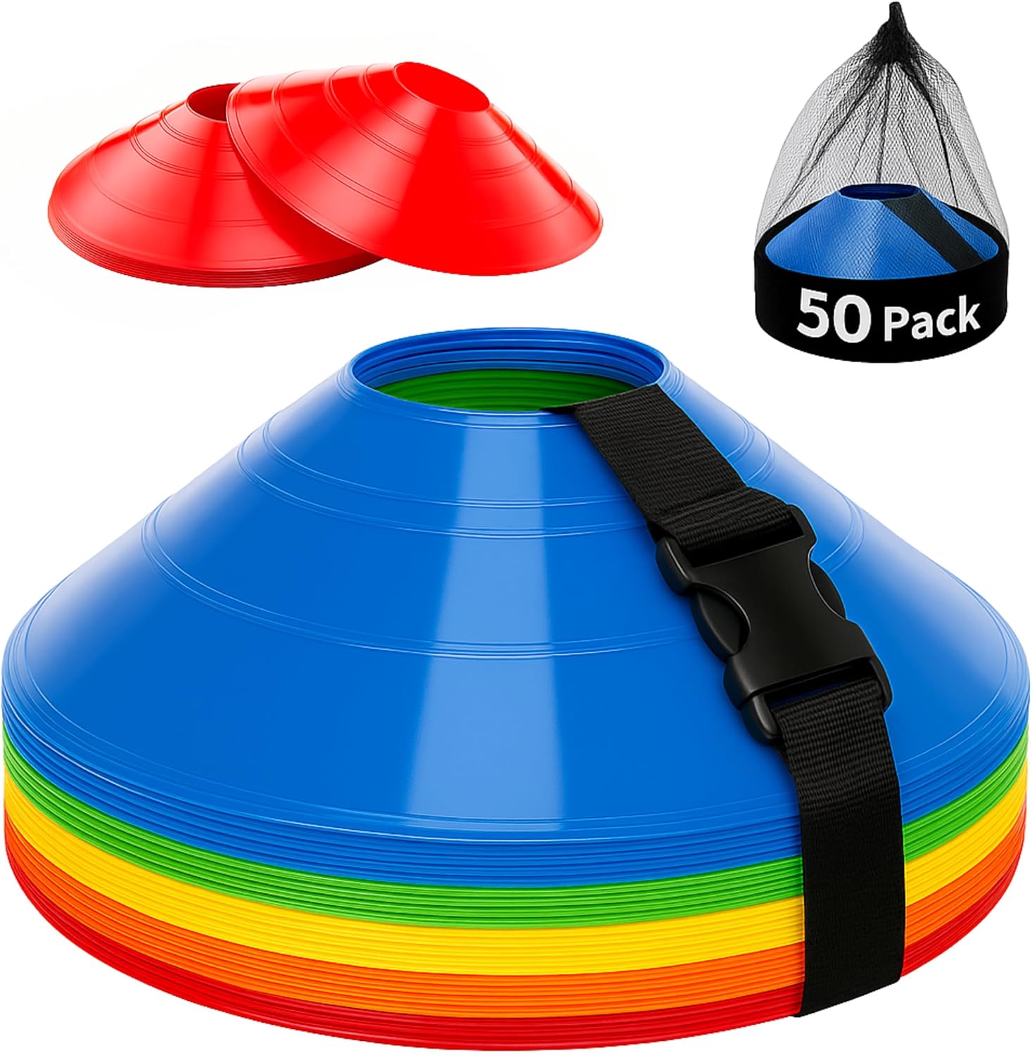 75/50/25 Pack, Pro-Grade Soccer Training Cones Set, Durable Agility Soccer Cones with Carry Bag & Strap Holder Ideal for Sports Training, Football, Soccer, Basketball- Trusted by Coaches & Athletes