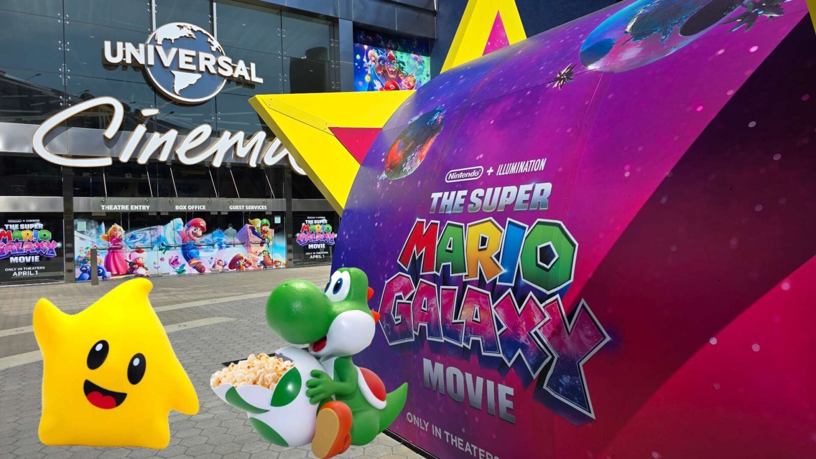AMC Theatres Super Mario Galaxy Movie Popcorn Buckets Yoshi Luma Bowser and a Guinness World Record