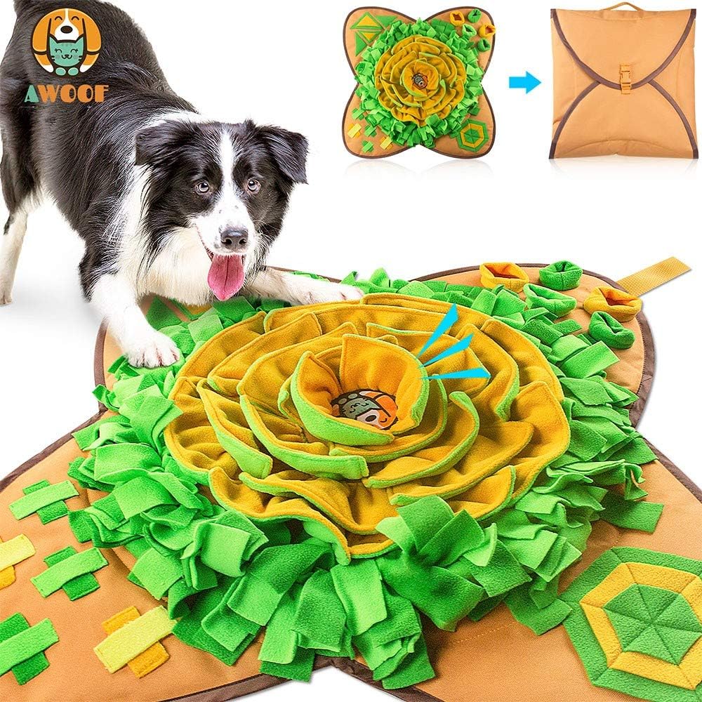 AWOOF Snuffle Mat Pet Dog Feeding Mat, 28”x28” Interactive Dog Puzzle Toys Encourages Natural Foraging Skills