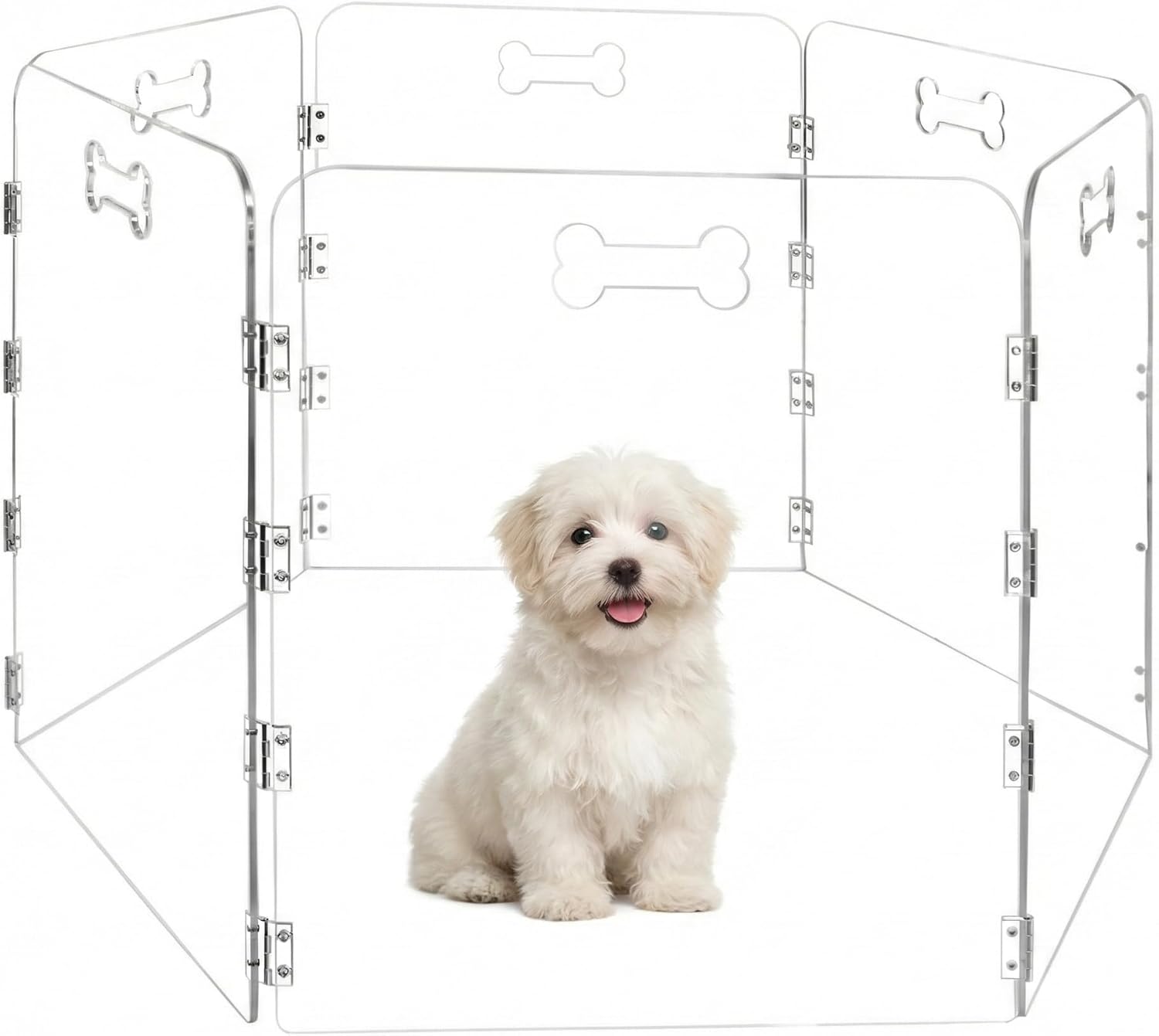 Acrylic Dog Playpen for House, Pre-Assembled Foldable Clear Gate Indoor with Handles, Free-Standing Pet Fence for Doorways for Small Dogs Puppy Cat Rabbit (6-Panel)