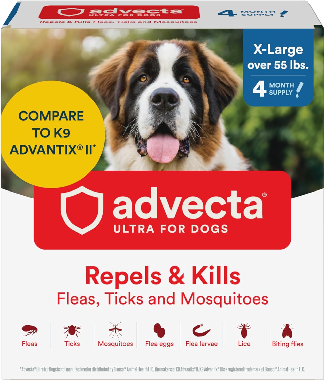 Advecta Ultra Flea and Tick Prevention for Dogs – Extra Large Dog Flea and Tick Treatment & Control – Mosquito Repellent – Fast Acting Waterproof Topical Drops, 4 Month Supply