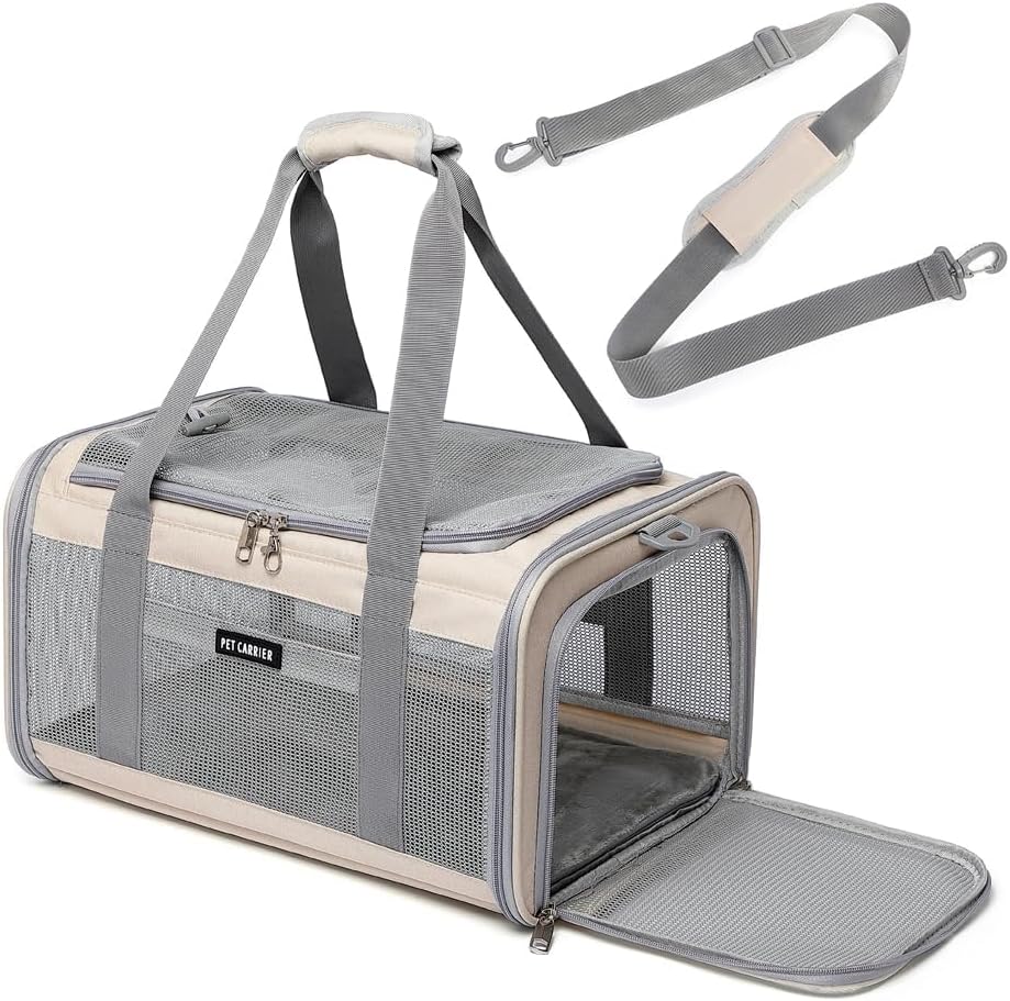 Airline Approved Pet Carrier for Cats and Small Dogs, Breathable and Collapsible Design, Portable Travel Bag for Bearded Dragon, Puppies Animal Hangbag, Rabbit Cage Cage (Khaki, Small)