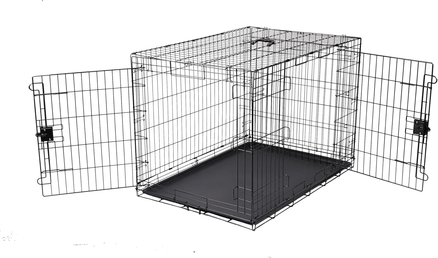 Amazon Basics Portable, Collapsible Metal Wire Dog Crate with Removable Tray, Double Door, Easy to Assemble, Divider Panel for Large Dogs, 42″ x 28″ x 30″, Black