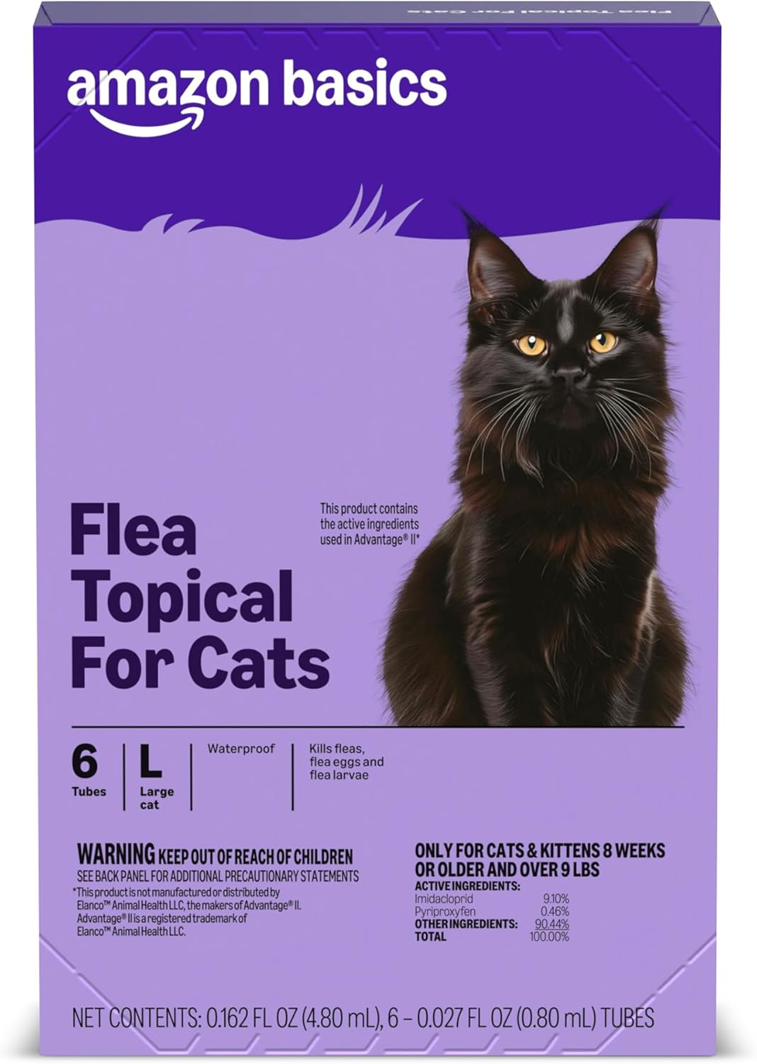 Amazon Basics Topical Flea Treatment for Large Cats (Over 9 pounds), 6 Count, Packaging May Vary