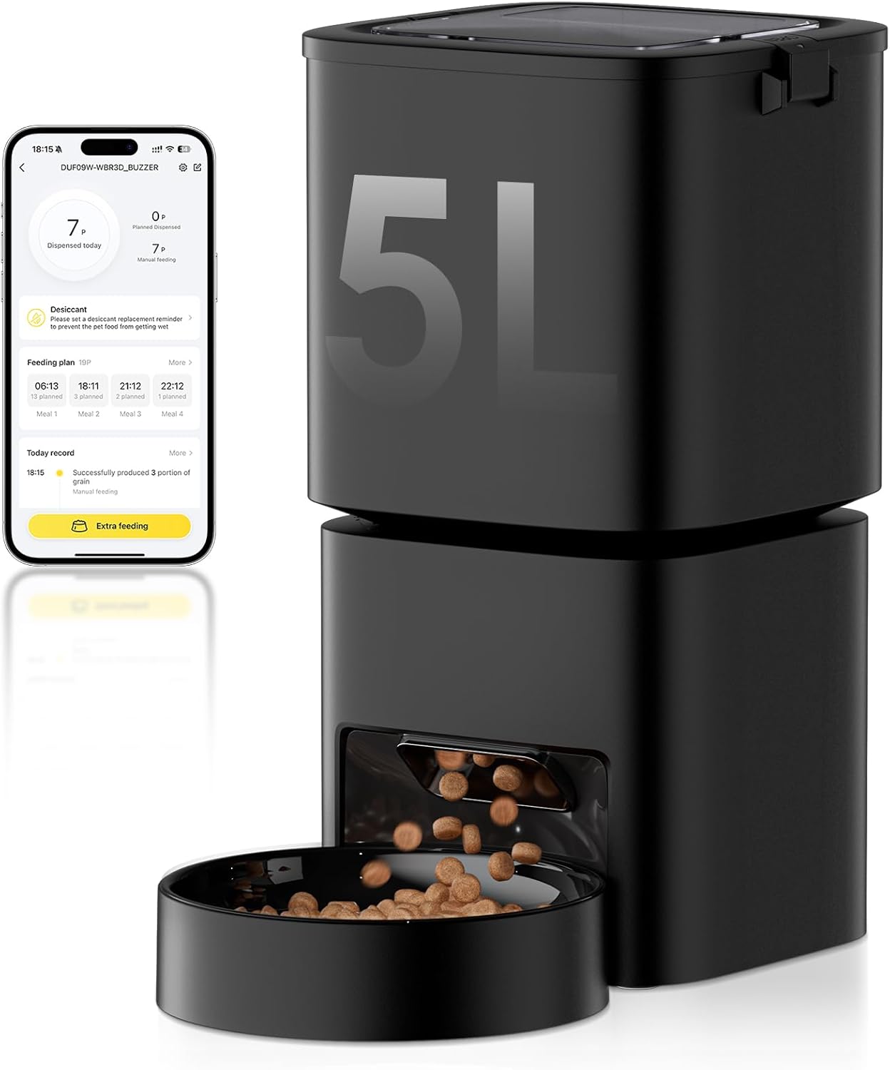 Automatic Cat Feeder 5G WiFi, Automatic Pet Feeder with APP Remote Control, 5L Cat Dry Food Dispenser Dual Power,10 Meals Programmable 1-15 Portion Control Auto Dog Feeders for Cats,Puppy