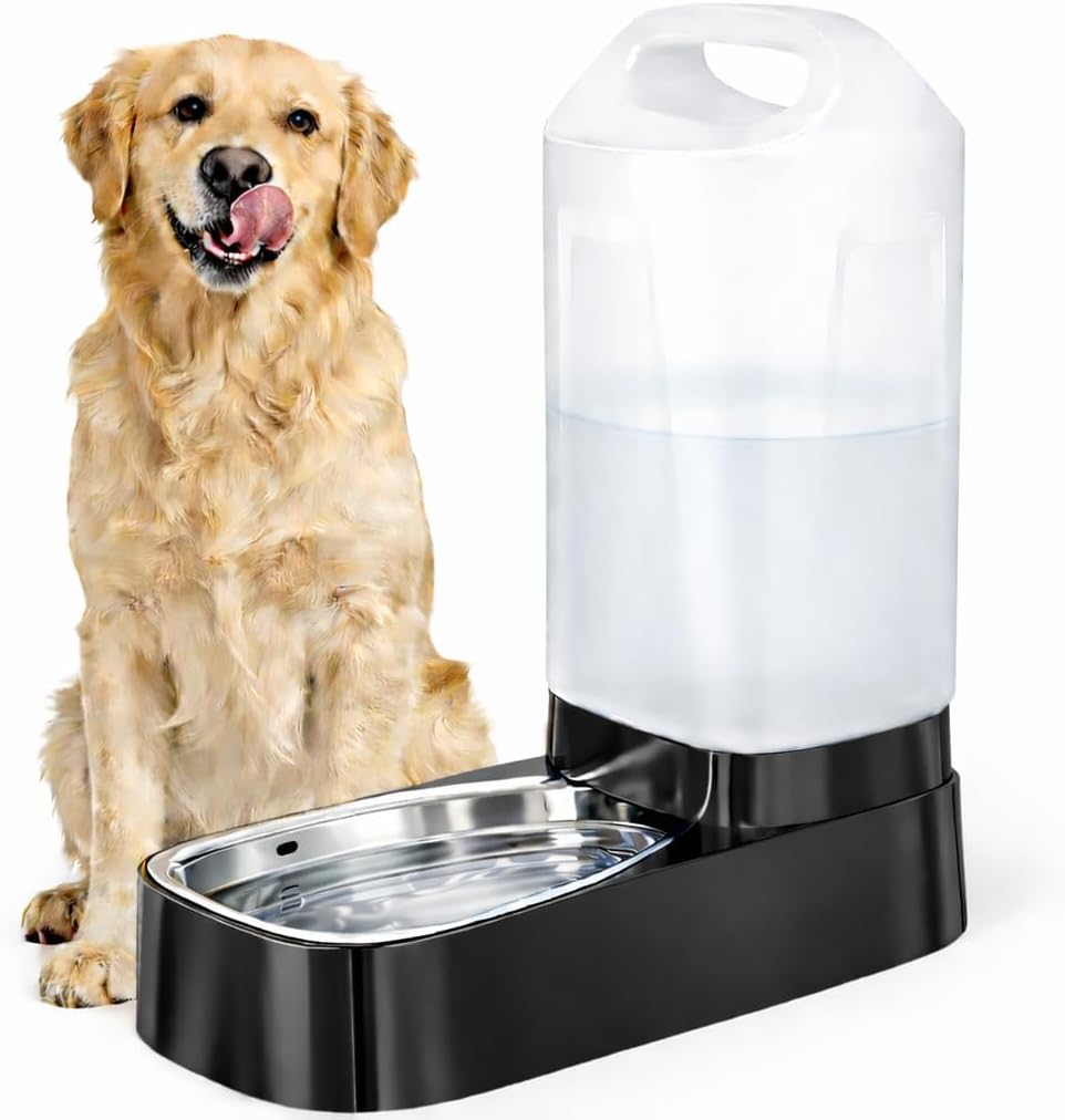 Automatic Dog Water Bowl Dispenser – 2.4 Gallon Gravity Pet Water Dispenser with 304 Stainless Steel Bowl, Dog Auto Feeders Bowls Self Waterer, Easy-Carry Handle for Large Dogs & Cats, Multi-Pet Home