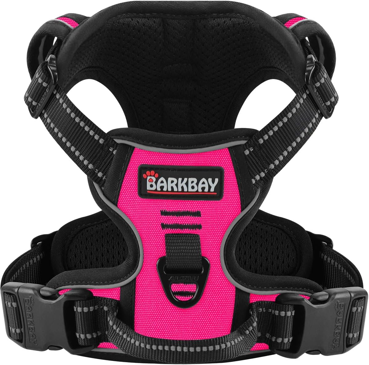 BARKBAY Dog Harness No Pull for Medium Dogs – Adjustable, Reflective, Comfortable, No Choke, Heavy-Duty – Perfect for Outdoor Training, Walking, and Hiking – Strong & Durable – M & Pink