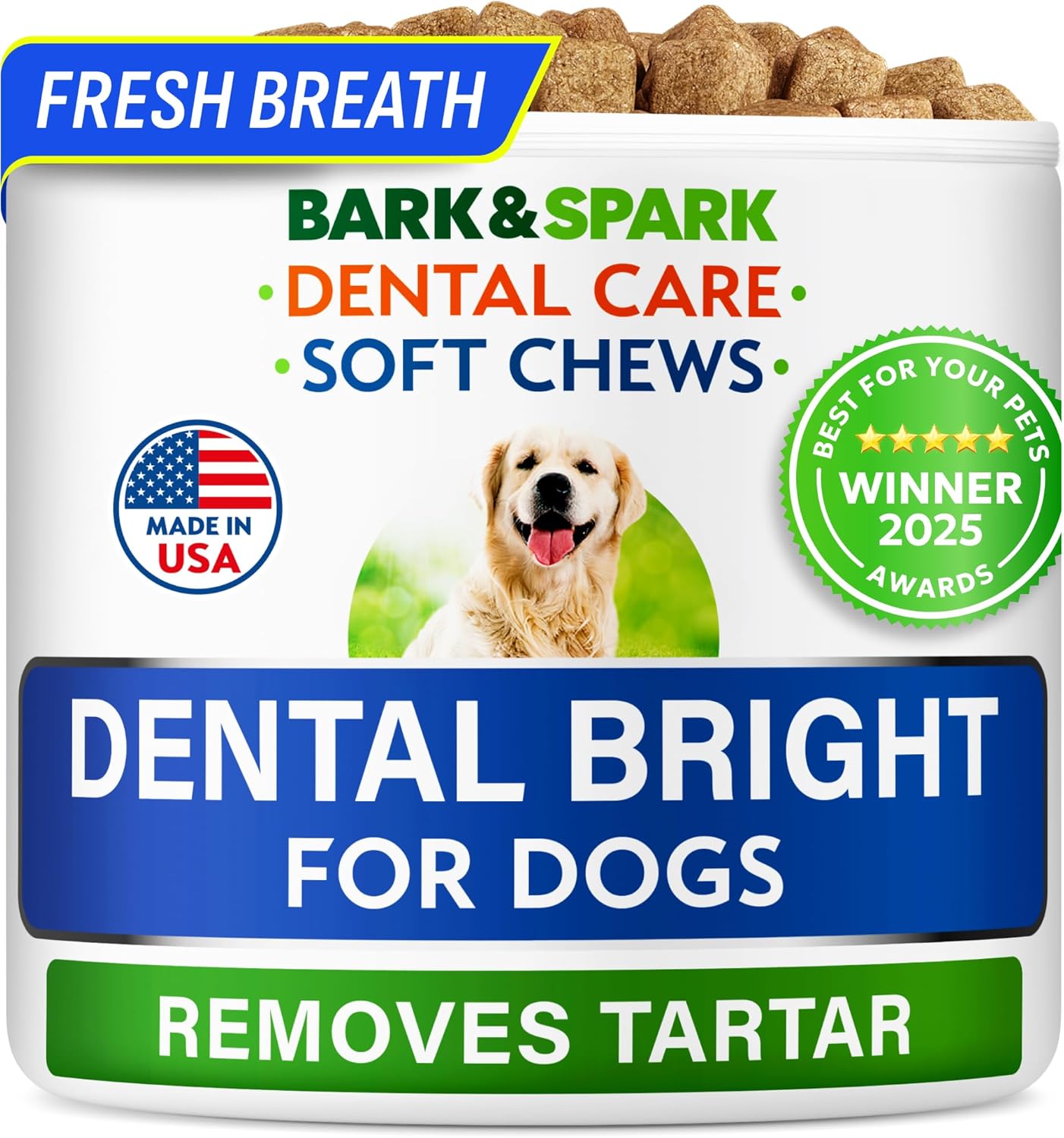 BARK&SPARK Dog Teeth Breath Freshener Chews, Dental Cleaning Treats for Bright Smile – Plaque, Tartar and Bad Breath Advanced Remover for Dogs, Pet Oral Care Bright Co Lab Pro Formula – 90 Servings