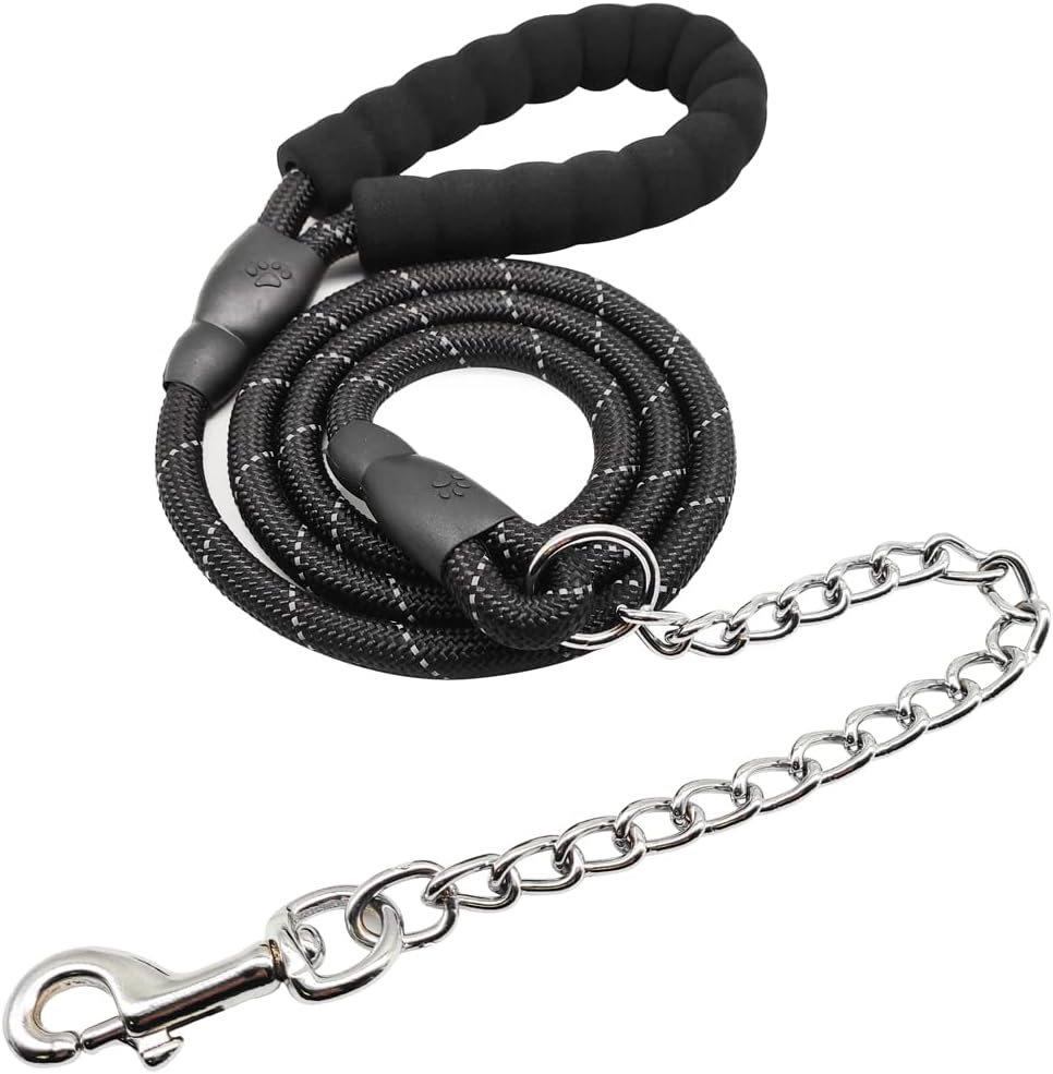 BTINESFUL 6FT Chewproof Dog Leash, Strong Nylon Rope with Anti-Chewing Chain and Padded Handle for Medium Large Dogs Outdoor Training Walking Hiking