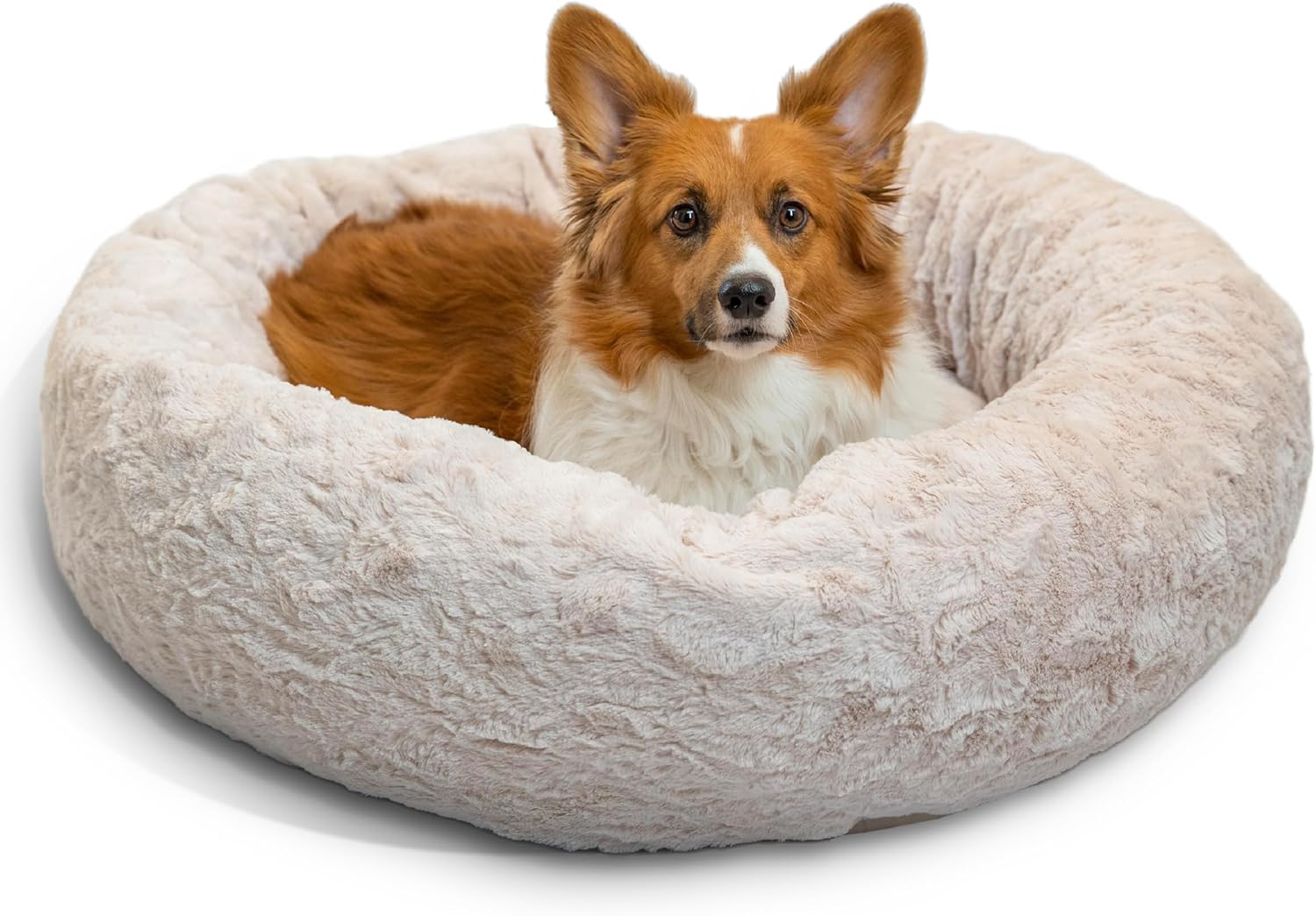 Best Friends by Sheri The Original Calming Donut Dog Bed for Medium Dogs up to 45 lbs, Lux Faux Fur, Oyster, Medium, 30″ x 30″