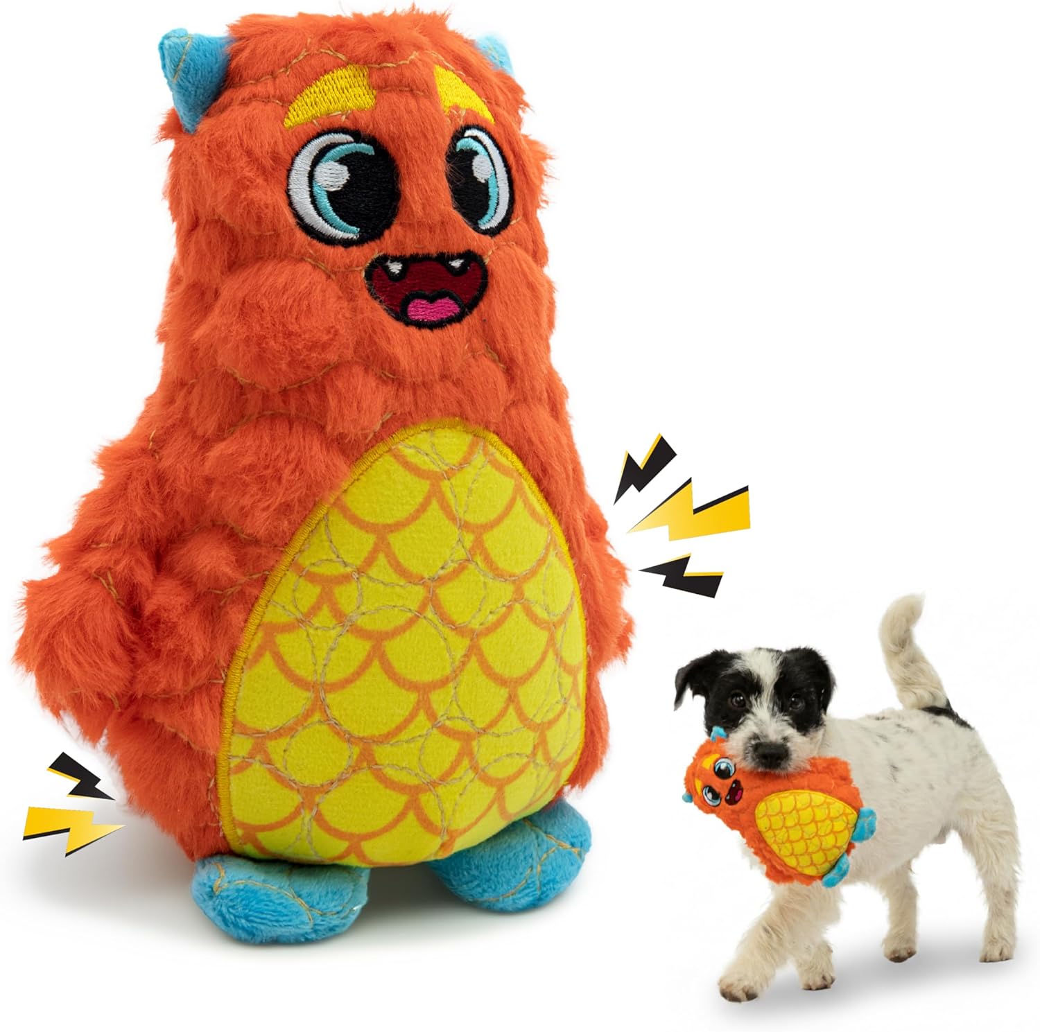 Bite Force – Durable & Strong Dog Toy Orange Monster with Squeaker, Kevlar-Reinforced for Aggressive Chewers.