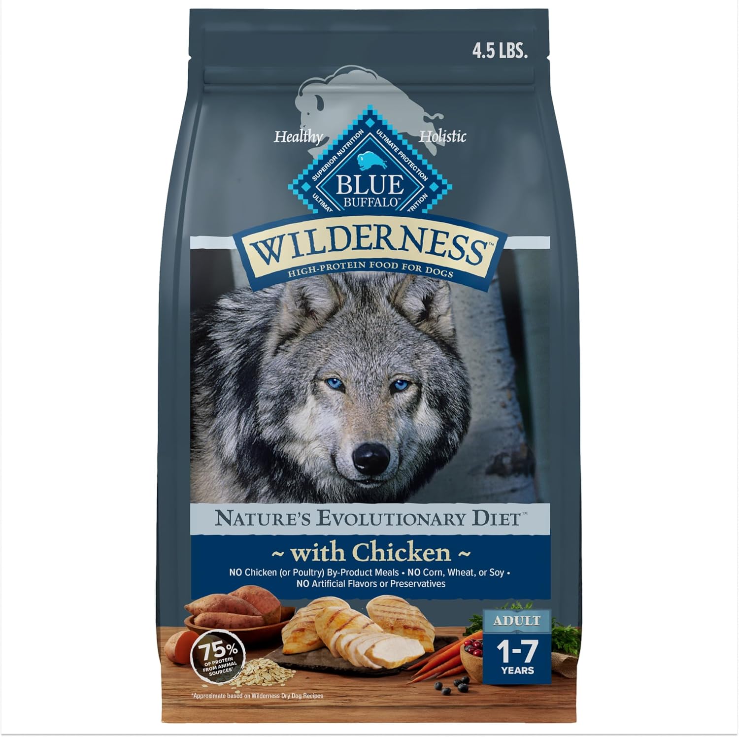 Blue Buffalo Wilderness Dry Dog Food Plus Wholesome Grains, Chicken, 4.5 lbs.
