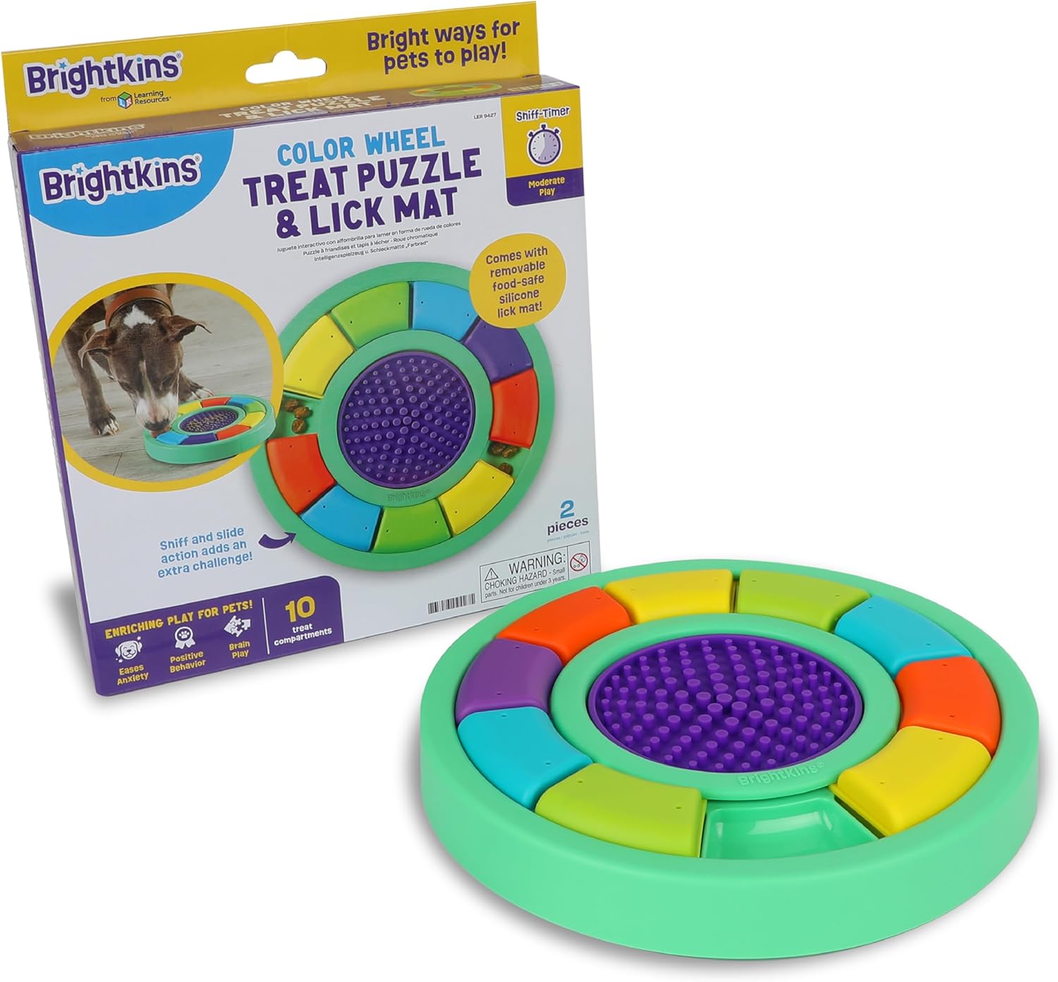 Brightkins Color Wheel Treat Puzzle & Lick Mat,Outdoor Puzzle Board, Interactive Dog Toys, Dog Birthday, Enrichment Slow Feeder Bowls, Puppy Teething and Chewing, Stimulating Automatic Feeder