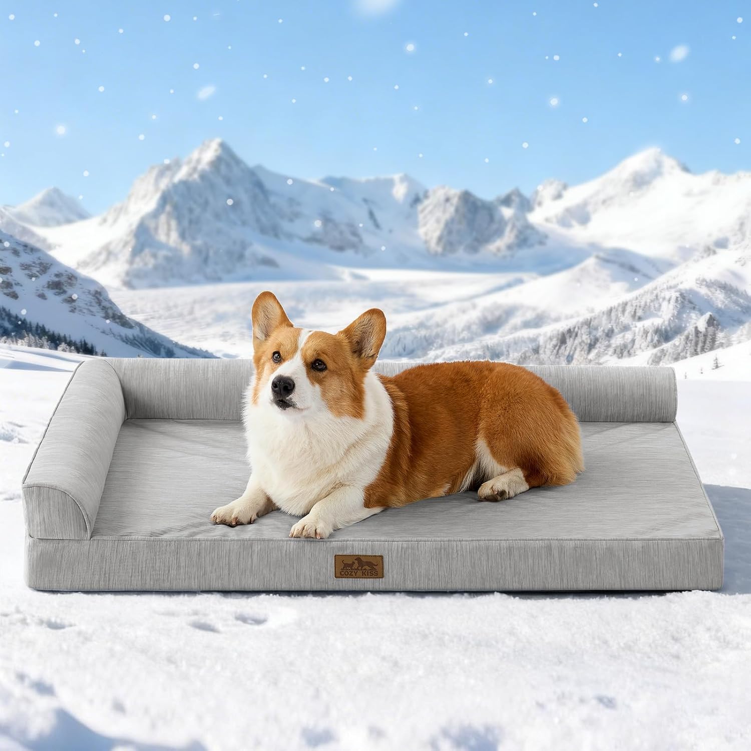 COZY KISS Cooling Dog Bed, Orthopedic Foam Dog Bed with Sides, Removable Cover & Waterproof Lining and Nonskid Bottom, Comfortable Pet Beds for Dogs, Grey (42″ L x 30″ W x 7″ Th)