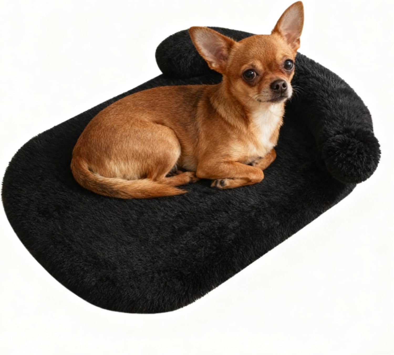 Calming Dog & Cat Beds for Small Medium Dogs Cats, Anti-Anxiety Plush Pets Lounge Couch Sofa Orthopedic Cushion, Soft Fluffy Faux Fur Washable, Fits up to 25 lbs Pets (Oval, Black 26″x20″)