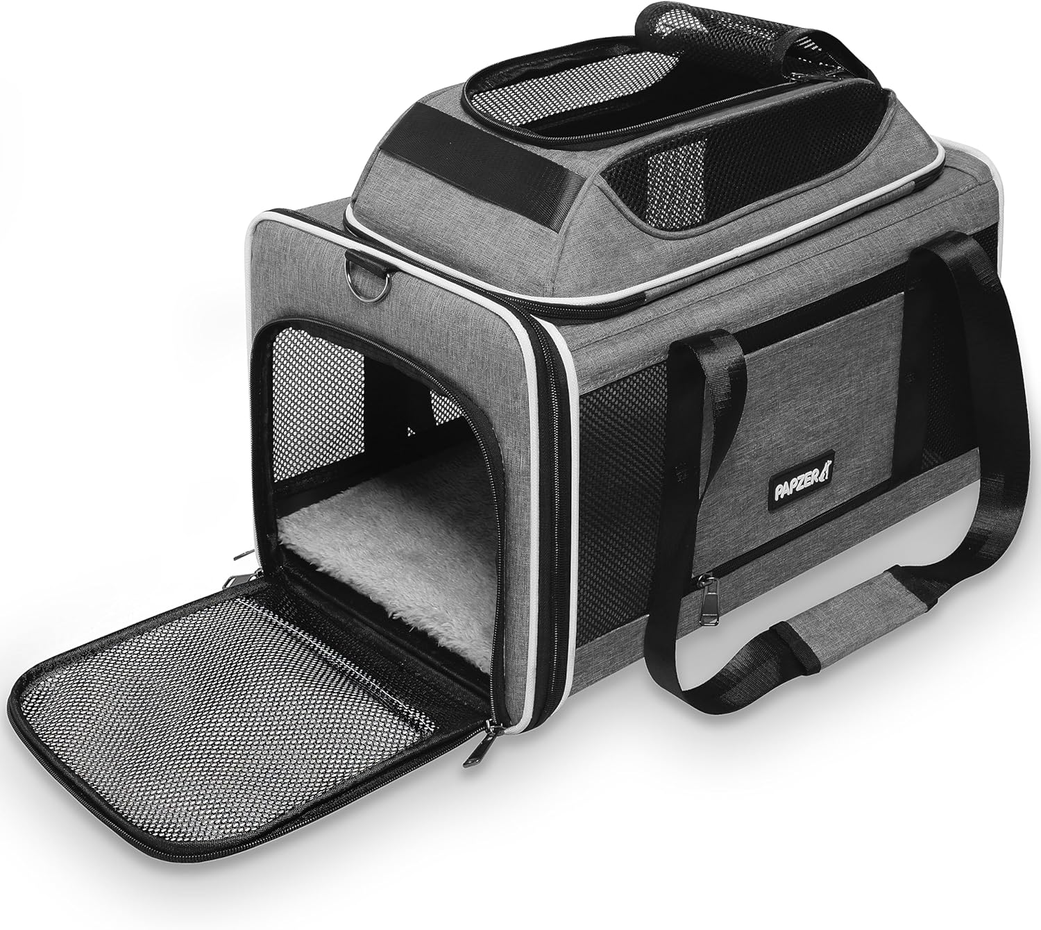 Cat Carrier Top-Expandable 18x11x11, United Delta American Airline Approved Dog Carrier, Soft-Sided Pet Carry Bag Under-Seat in Cabin, Puppy Airplane Travel Crate TSA Plane Kitten Cage Grey