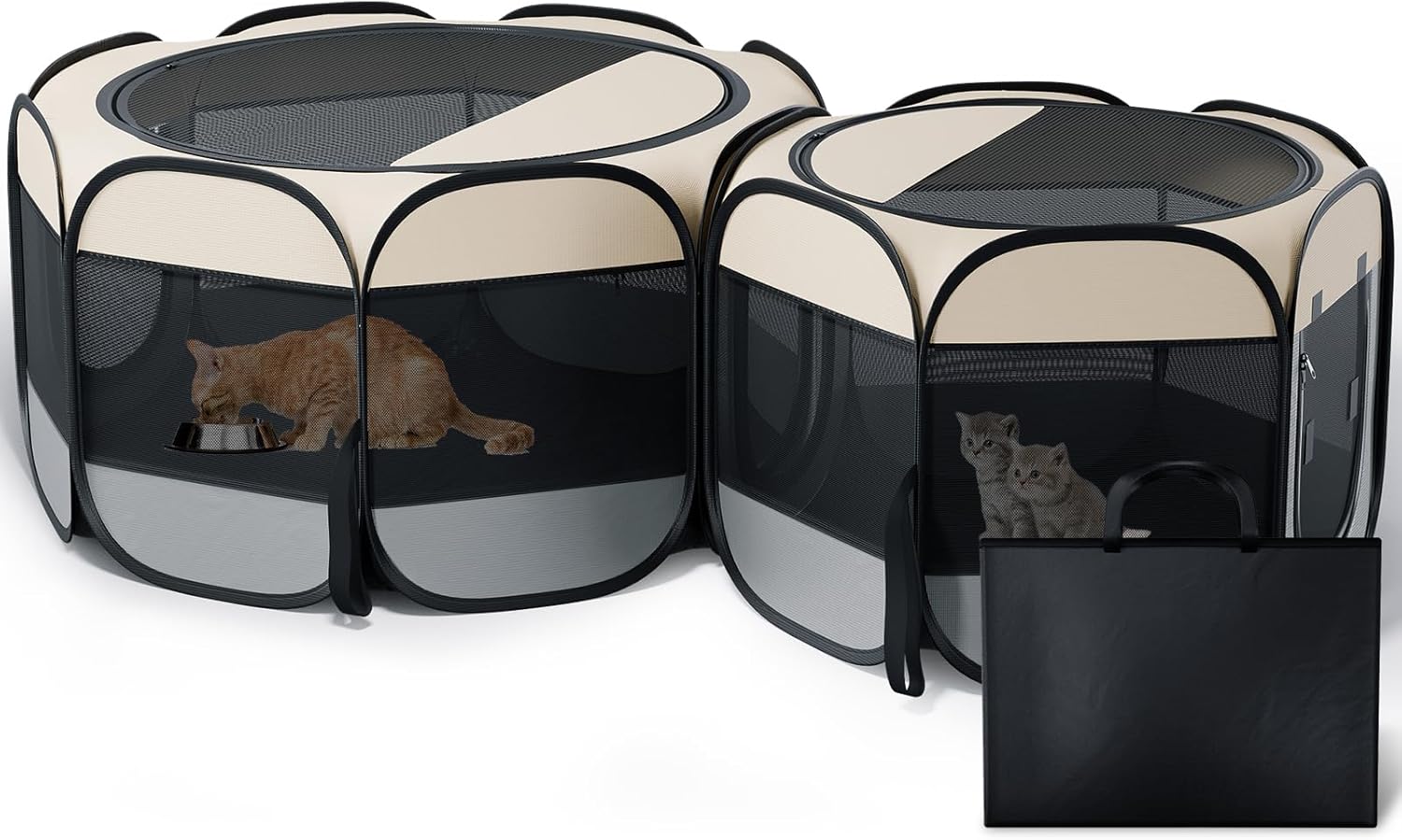 Cat Playpen, 60″x 24″ Large Portable Puppy Playpen, 2-Room Foldable Dog Playpen for Indoor Outdoor Dogs, Cats, Small Animals with Carrying Case