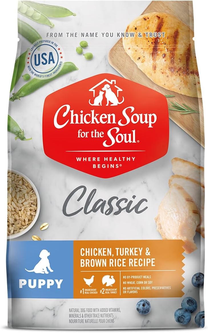 Chicken Soup for the Soul All Natural Premium Dry Puppy Food, Real Meat First Ingredient, No By-Products, Supports Brain Development & Strong Bones & Teeth, Chicken, Turkey & Brown Rice, 4.5lb