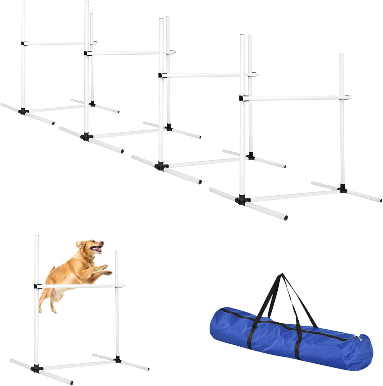 Dog Agility Jump Training Kit, Adjustable Hurdle Set with Storage Bag, Easy Setup Indoor Outdoor Obstacle Course Equipment for Dogs