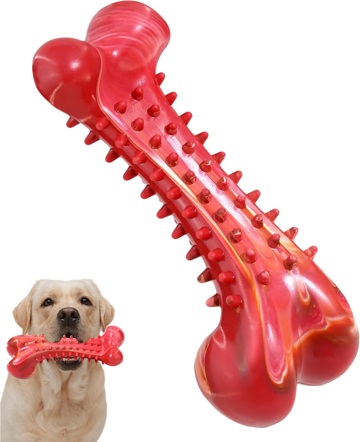 Dog Chew Toy for Aggressive Chewers, Tough Natural Rubber Bone with Irresistible Beef Flavor, Long-Lasting Teeth Cleaning & Reduce Boredom, Durable Dog Dental Toy for Small Medium Large Breeds