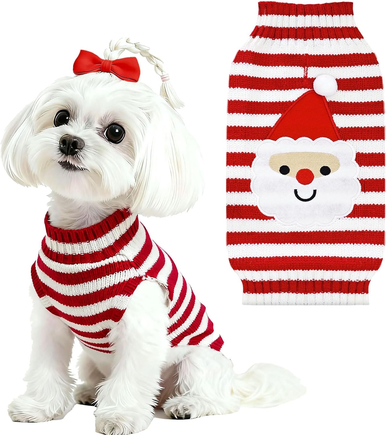 Dog Christmas Sweater Cute Striped Santa Pet Sweaters Clothes Holiday Xmas Puppy Outfit Present for Small Medium Large Dogs Cats Boy Girl Turtleneck Soft Warm Doggy Apparel (Red Santa,XL)