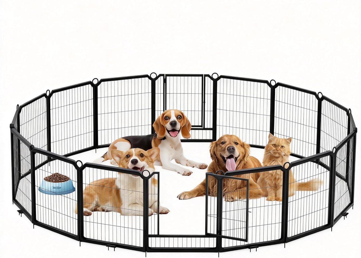 Dog Fence Indoor for Yard,16 Panel Dog Playpen with Gate, Pet Exercise Pen for Rv Camping Garden for Medium Dogs with Fixed Stakes(32 in)