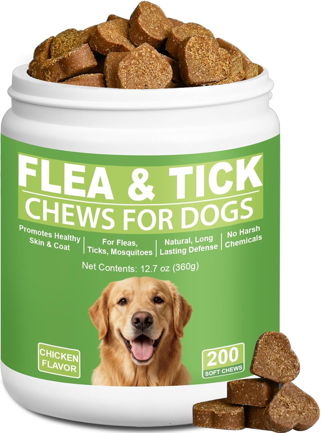 Dog Flea and Tick Chewables for Dogs 200Ct, Natural Support Supplement, Flea Supplement for Dogs, Flea and Tick Chews for Dogs Puppies, All Breeds & Sizes, Digestive Health