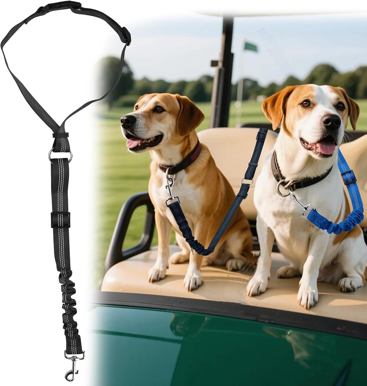 Dog Seat Belt Tether for Golf Cart, Adjustable Golf Dog Collar Leash for Car, Pet Dog Seat Belt Harness for Golf Cart Pet Safety Protection to Prevent Accidental Injury (Black)