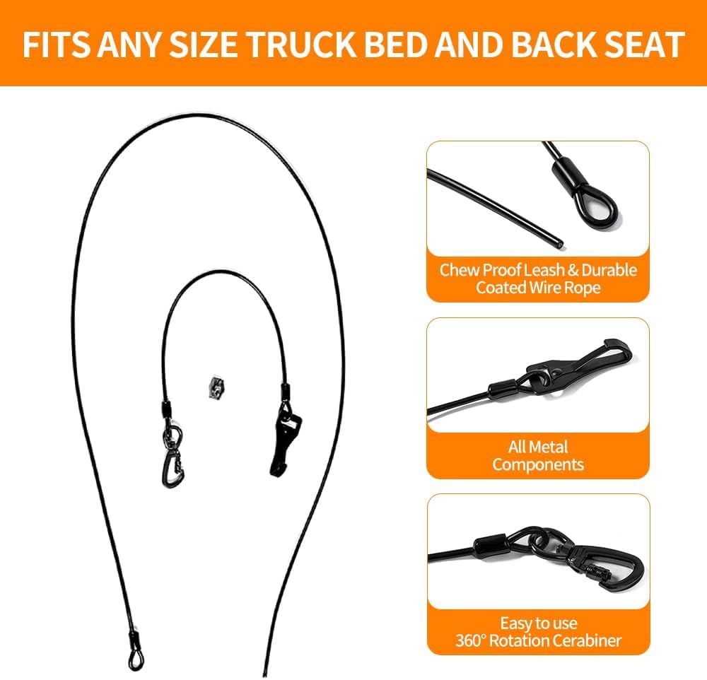 Dog Seatbelt, Car Harness with Coated Wire Rope, Happy Ride Dog Zipline, Safety Restraint No-Chew Tether Cable (Stainless Steel, 5 FT)