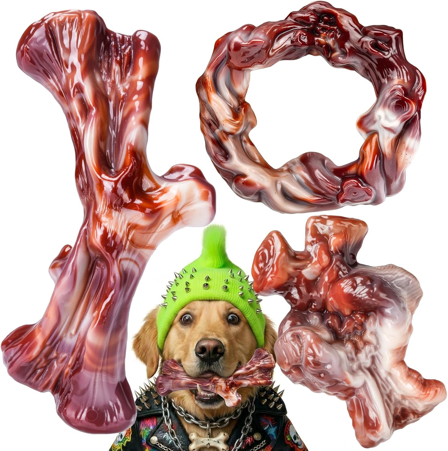 Dog Toys for Aggressive Chewers: 3 Pack Dog Chew Toys, Indestructible Dog Toy for Medium Large Dogs, Tough Dog Toys to Keep Them Busy, Chew Toys for Dogs, Bacon Flavor