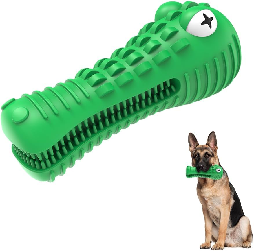 Dog Toys for Aggressive Chewers, Indestructible Dog Chew Toys for Medium Large Breed, Interactive Tough Dog Squeaky Toys to Keep Them Busy, Natural Rubber Durable Dog Toothbrush Teeth Cleaning Toys