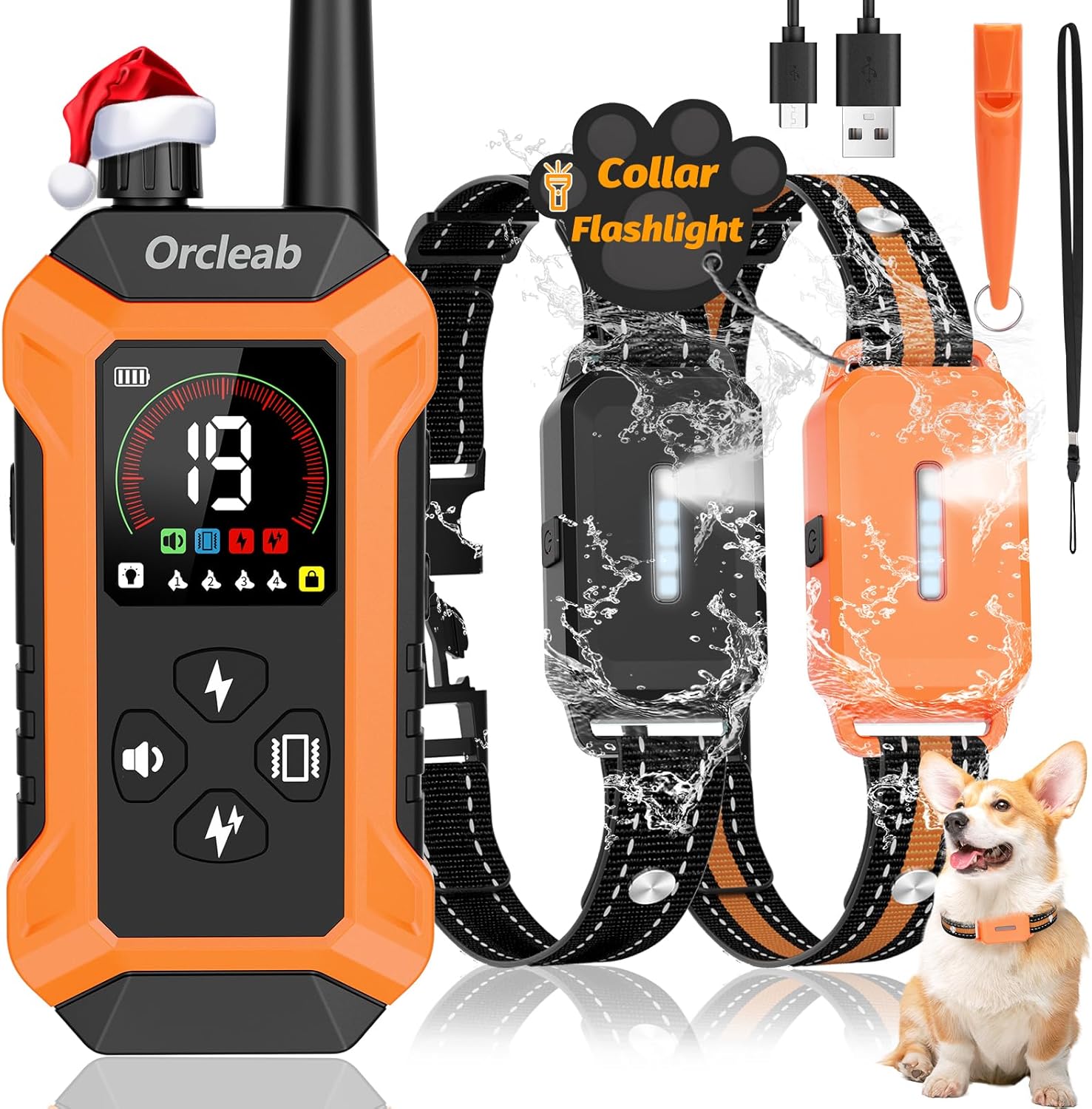 Dog Training Collar, Dog Shock Collar with Remote Control, 4 Training Modes Vibration, Beep, Shock, IP67 Waterproof Keypad Lock Rechargeable E-Collar for All Breed