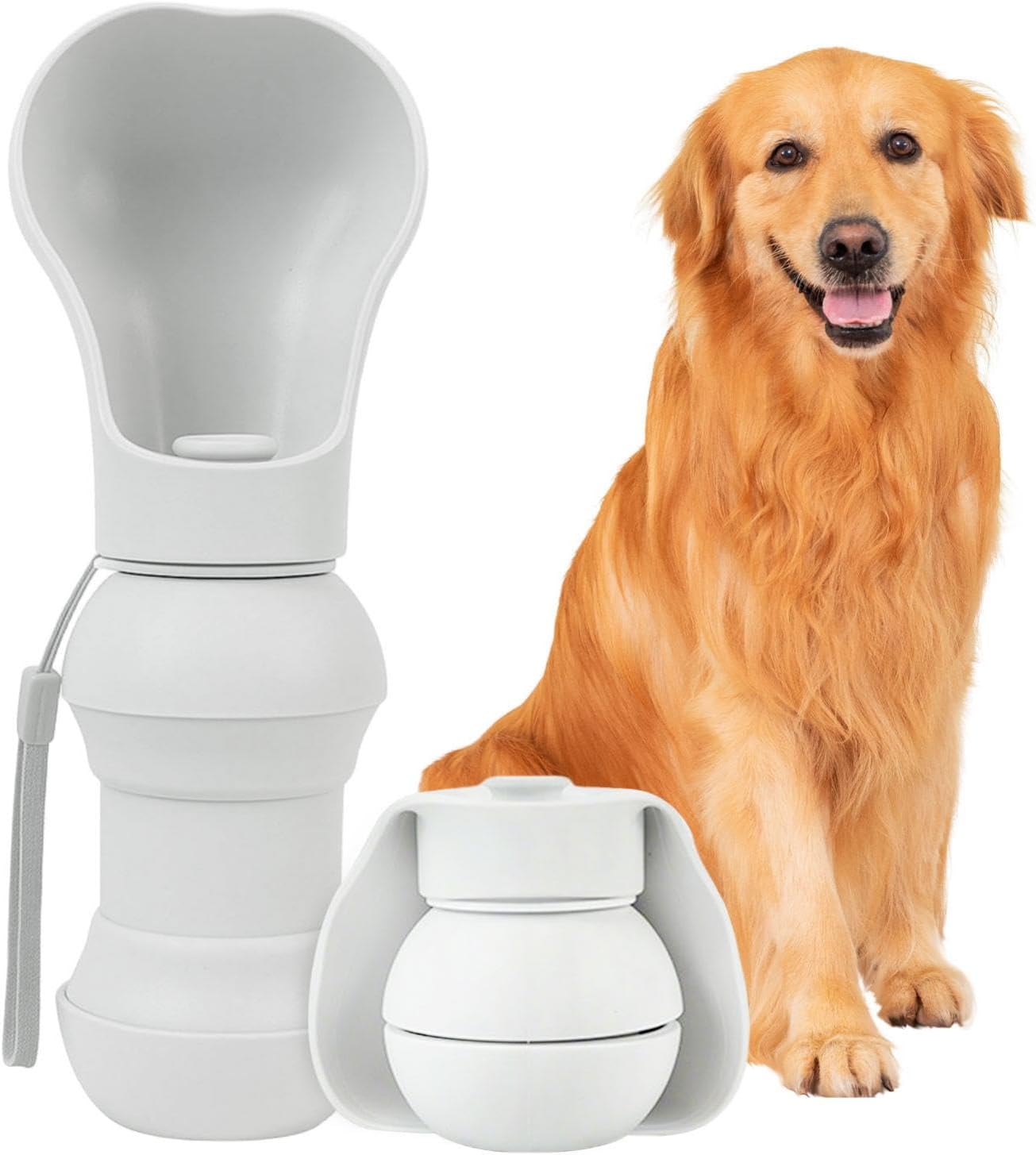 Dog Water Bottle,Portable Water Bowl for Dog,Collapsible Food Grade Silicone,Travel Pet Water Bottle for Outdoor Walking, Hiking, Camping,Gray