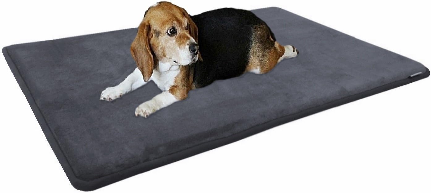 Dogbed4less Gel-Infused Large Memory Foam Fleece Pet Dog Bed Mat Pillow Topper with Waterproof Anti Slip Rubber Bottom – Fit 42″X28″ Crate, Grey
