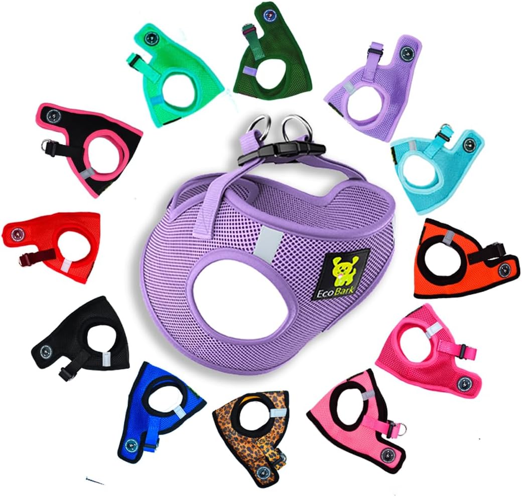 EcoBark Small Dog Harness – Step in Reflective Soft Luxury Mesh Ultra Padded Harness for Puppies, Toy Breeds, and Small Dogs – Comfortable & Secure Halter – Adjustable Pet Vest Wrap (Small, Lavender)