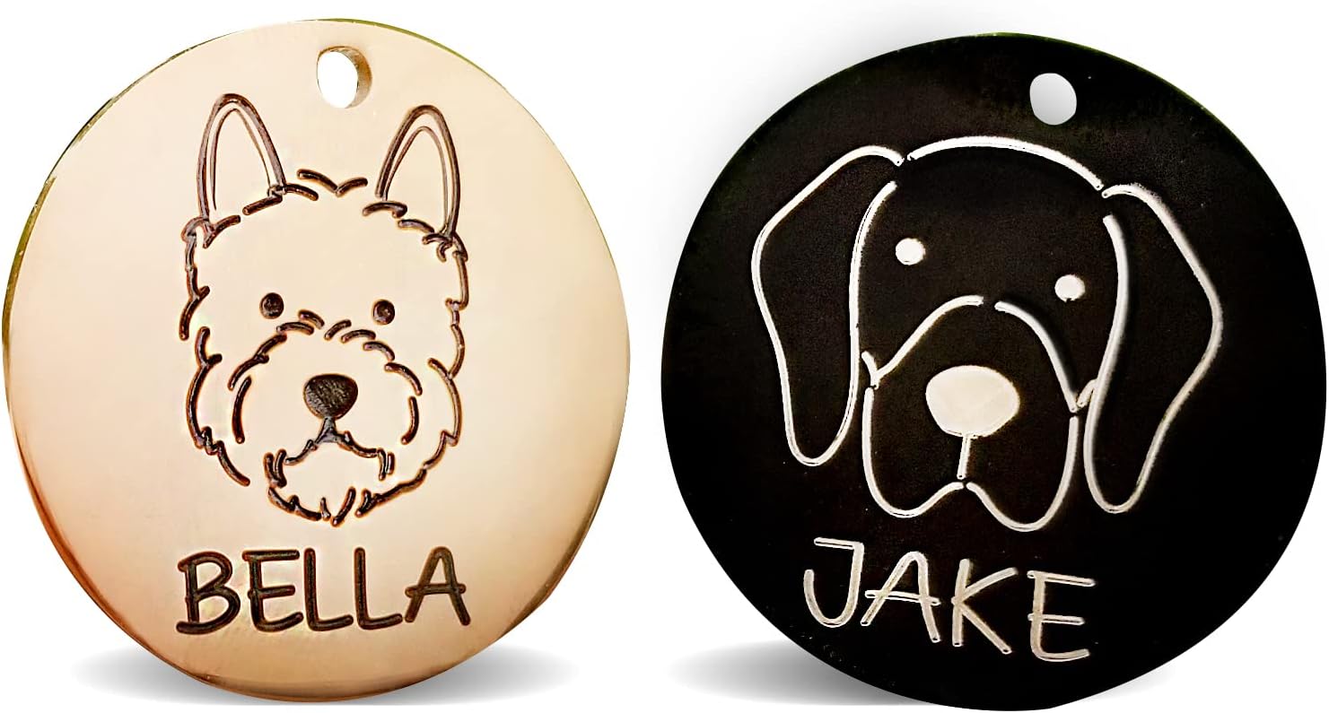Engraving Pet ID Tags, Personalized Pet ID Tags, Stainless Steel Pet ID Tags, Custom Engraved Dog and Cat Tags, Double Sided Round Tags – Made in USA