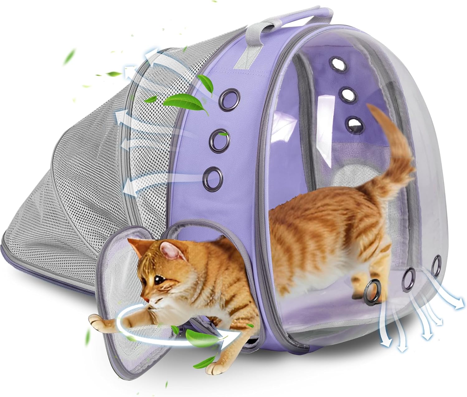 Expandable Cat Backpack Carrier, Breathable Clear Bubble Window Pet Carrier for Small Dogs and Cats up to 12 lbs, Airline Approved Travel Bag for Hiking and Outdoor Use (Back Expandable-Purple)