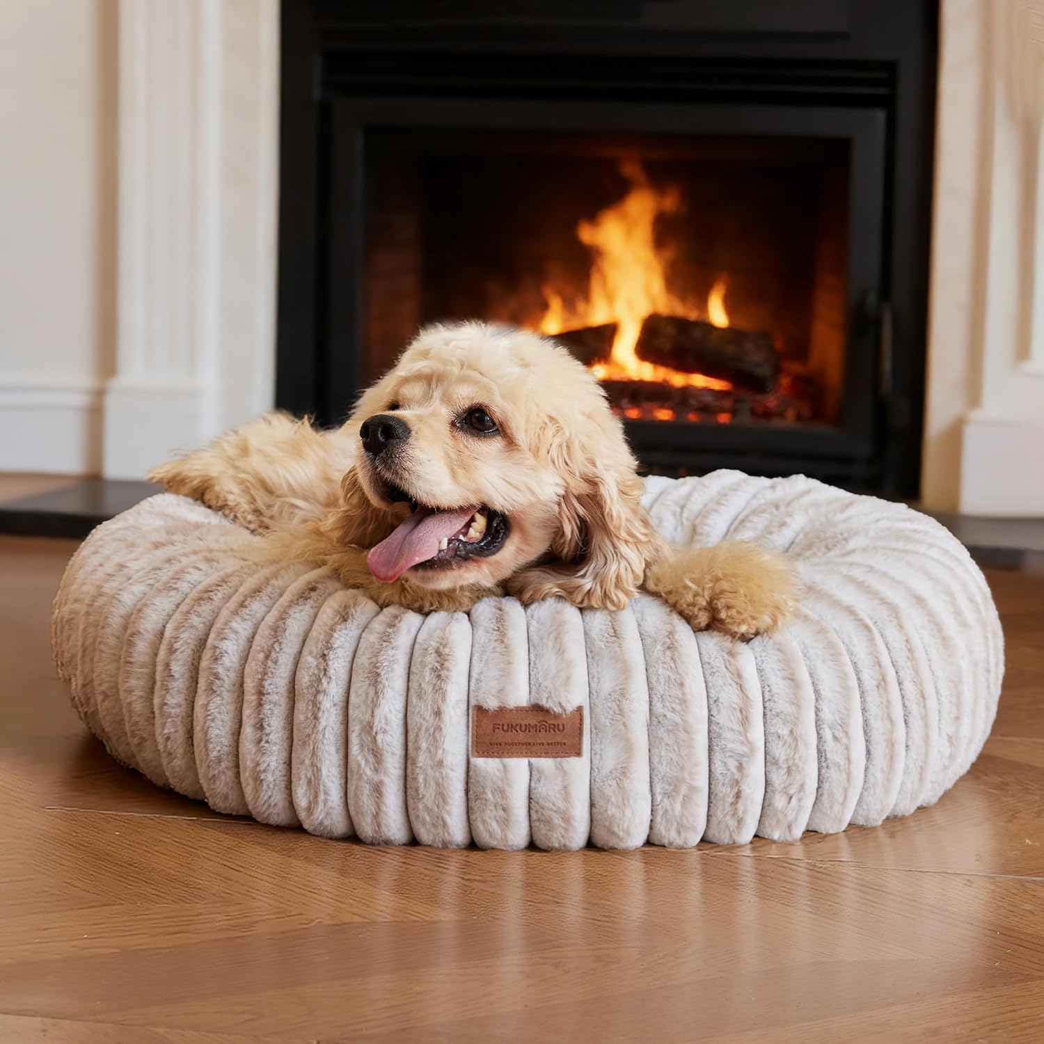 FUKUMARU Small Dog Bed, Gradient Color Donut Dog Beds for Anxious Puppies, 25 inches Calming Orthopedic Dog Beds, Round Pet Beds with Washable Cover, Cute Cat Bed for Indoor Cats, Camel