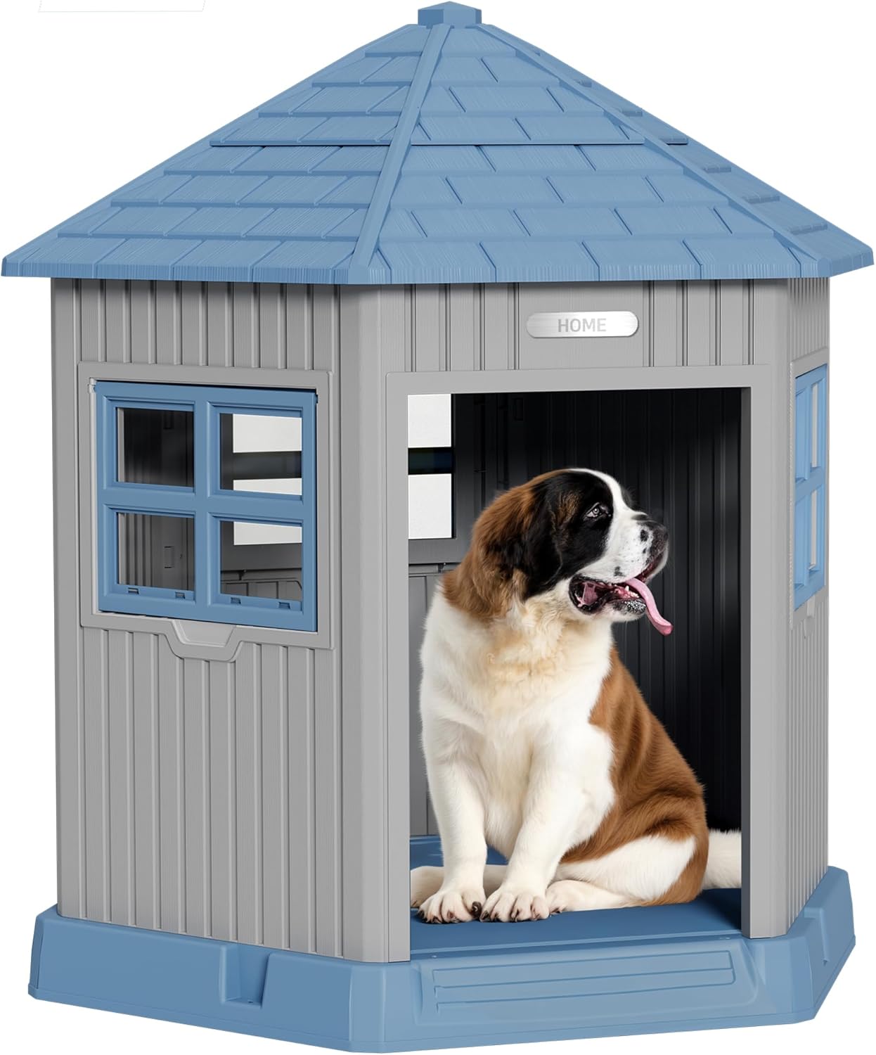 Fancyango Sturdy Dog House Indoor Outdoor for Small Medium Dogs, Weatherproof Puppy Shelter with Elevated Floor & Air Vents, Easy Clean and Assemble (Blue, 36.61″ L x 29.5″ W x 37.4″ H)