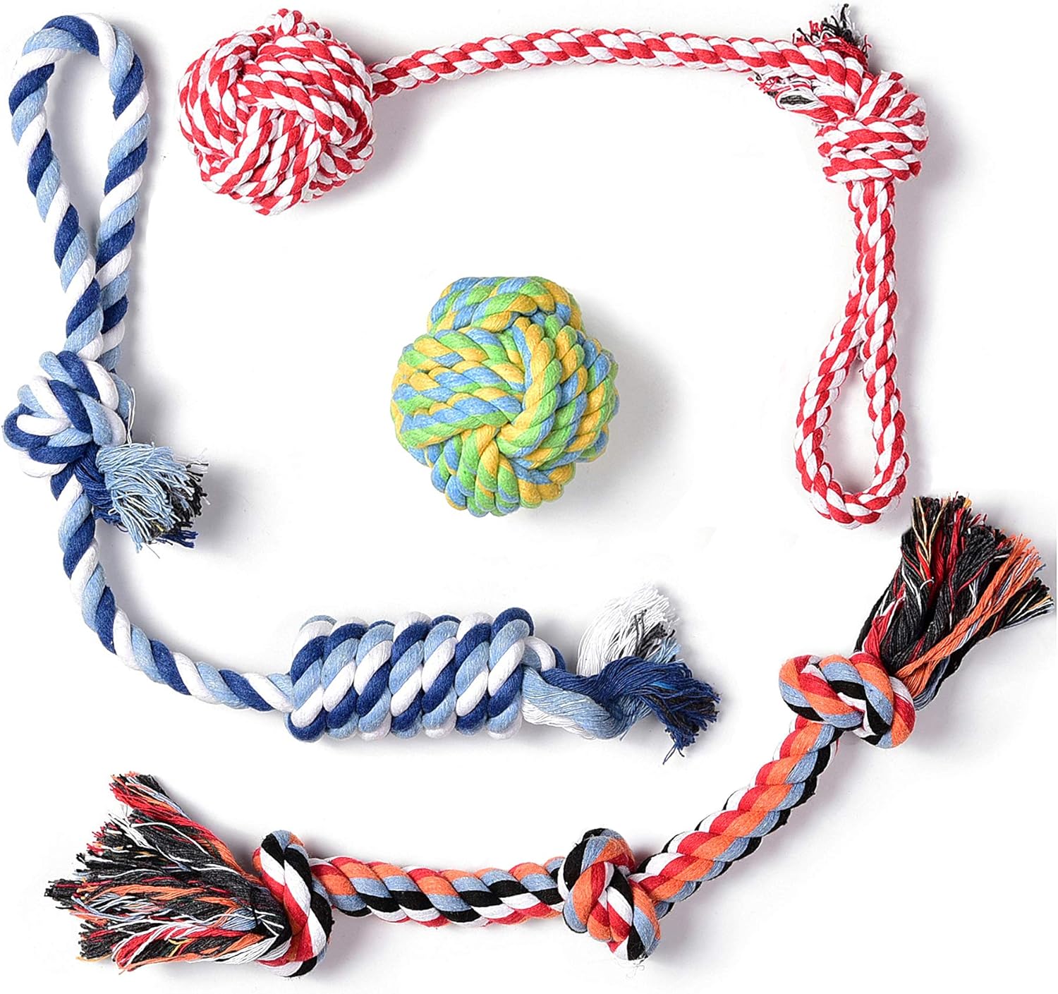 Fida Dog Rope Toys 4 Pack, Puppy Teething Sturdy Cotton Chew Tug Ropes Indoor/Outdoor, Exercise Interactive Tug O’War Toys Set for Boredom Small-Meidum Dogs