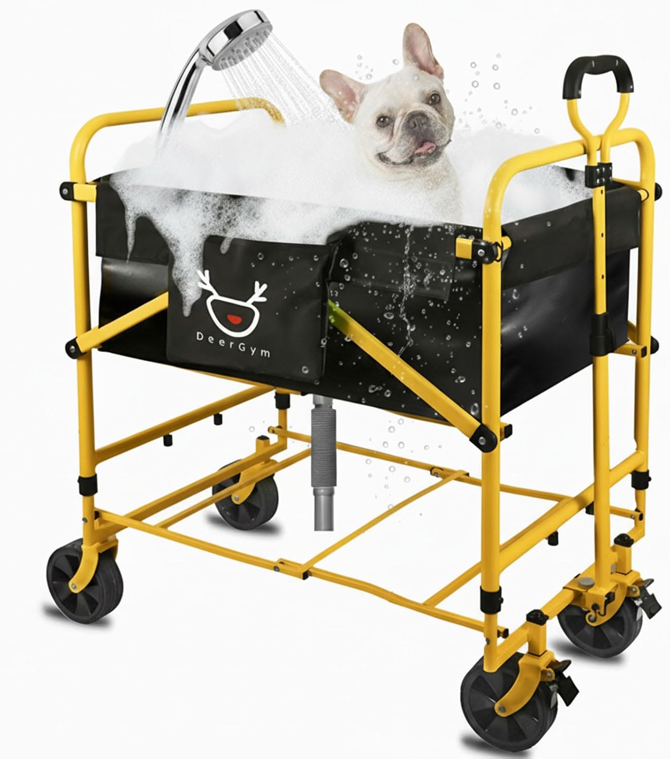 Foldable Dog Bath Cart for Dirty Outdoor Dogs,Adjustable Height pet Bath Cart for Small and Medium Dogs(5-55 lbs) and Cats,Four-Wheel Bathing Cart with Brake,No Need to Carry Your Muddy Pup Home