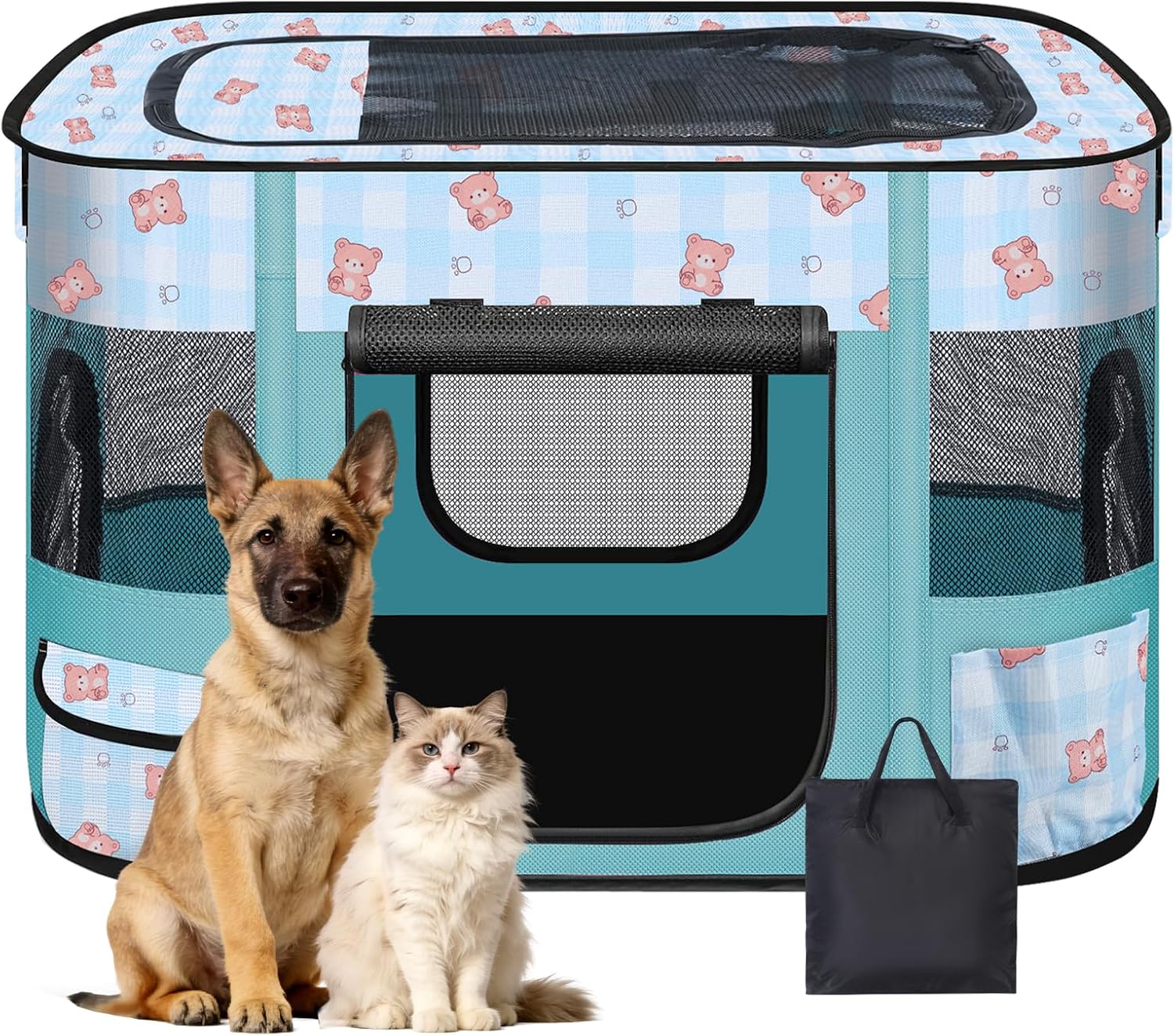 Foldable Dog Playpen Indoor,Expandable Puppy Playpen,Portable Pet Playpen for Small Animals,Waterproof Exercise Kennel Tent Crate for Travel,Camping, Home & Outdoor Use (M 31″L x 22″W x 21″H, Blue)