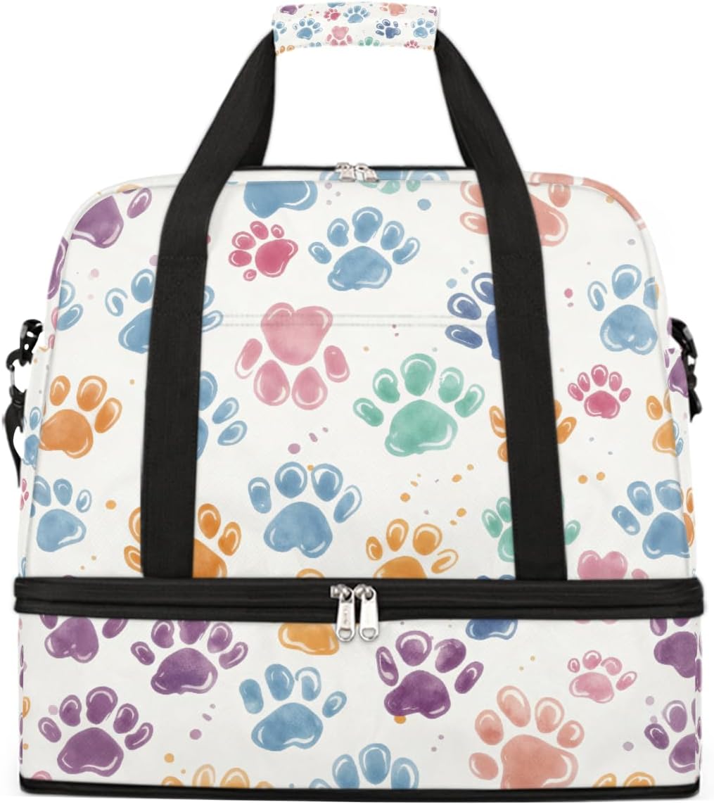 Foldable Travel Duffel Bag for Women – Carry on Personal Item Bag with Shoes Compartment, Weekender Overnight Duffle Bags Sport Tote Gym Luggage for Airplanes Traveling(Dog Paws)