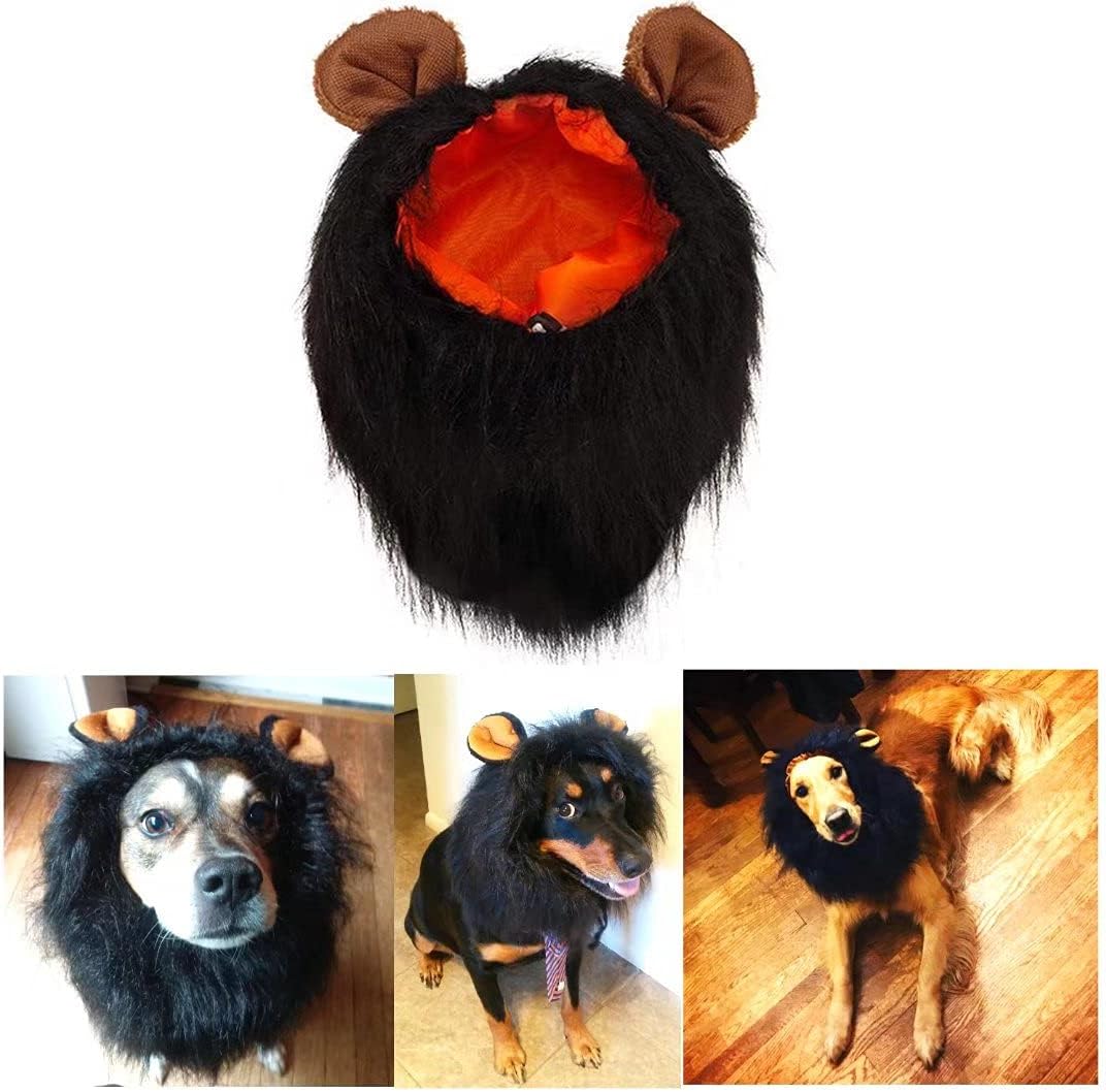 Funny Dog Costume, Lion Mane Wig for Dog Halloween Christmas Dress Up (with Ears, Color: Black, Size: Large)