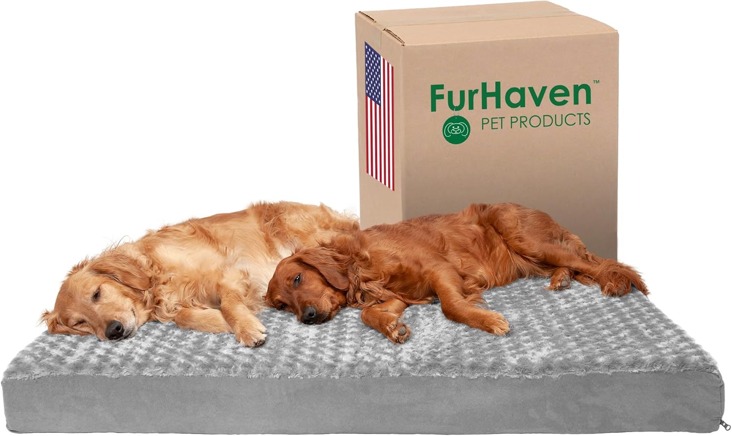 Furhaven Memory Foam Dog Bed for Large Dogs w/ Removable Washable Cover, For Dogs Up to 125 lbs – Ultra Plush Faux Fur & Suede Mattress – Gray, Jumbo Plus/XXL