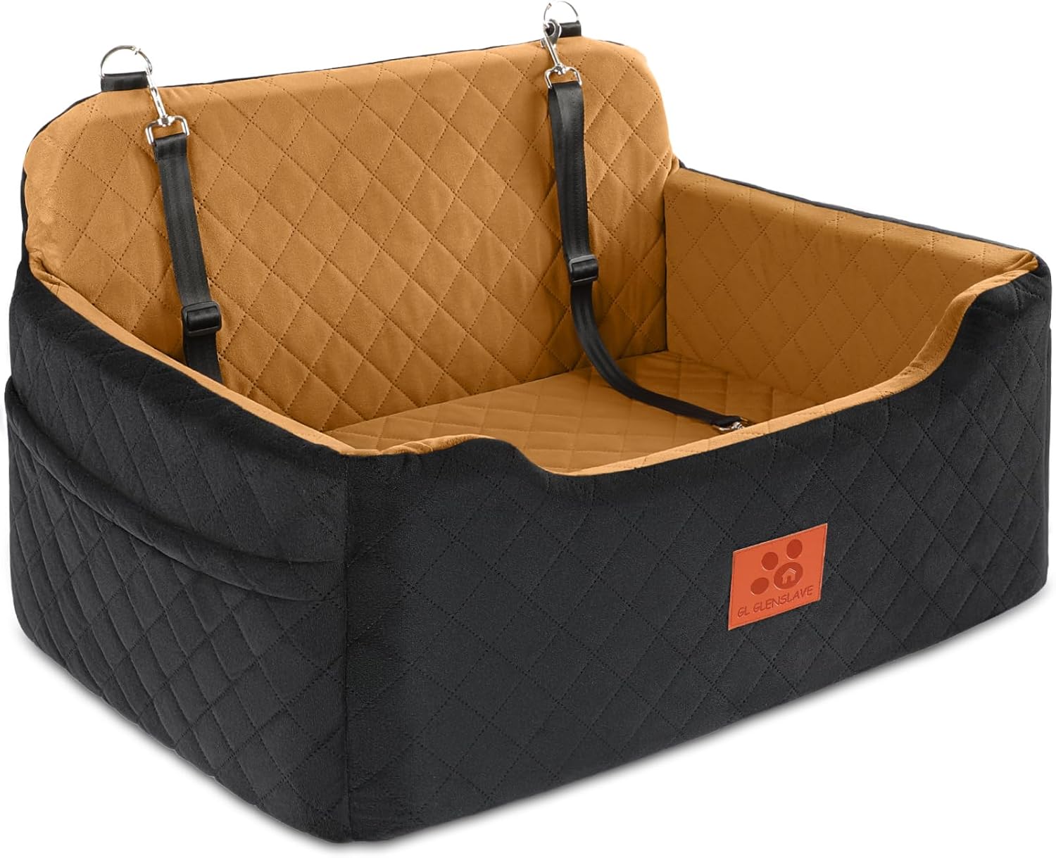 GL GLENSLAVE Dog Car Seat for Medium/Large Dogs,Pet Booster Car Seats for Under 50lbs or 2 Small Dogs, Detachable and Washable Pet Bed,Multi-Functional Travel Dog Bed(Black/Brown)