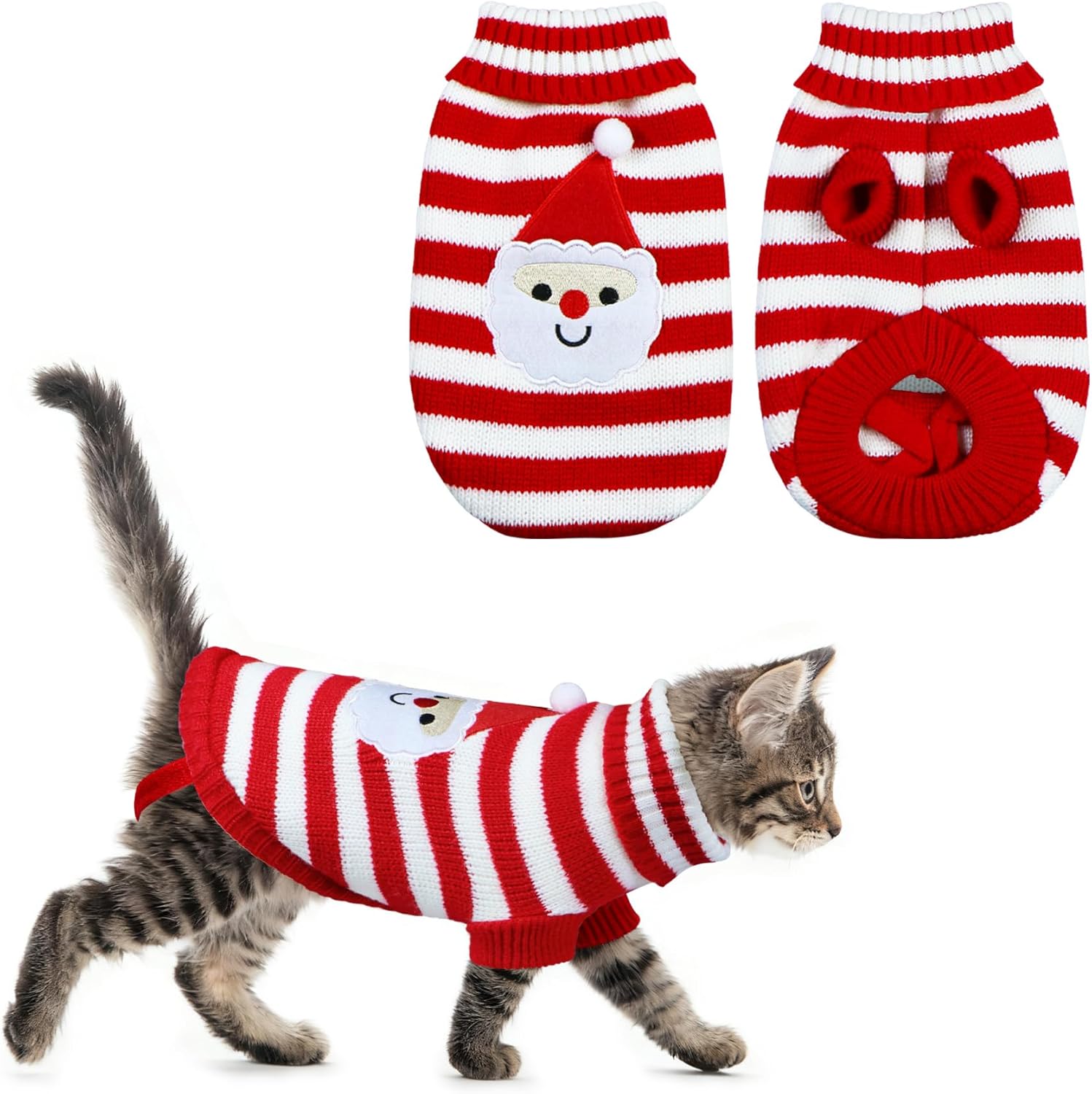 GOYOSWA Cat Christmas Sweater Pet Winter Warm Coat Pajamas Christmas Santa Knitwear Cat Sweater for Cats Kitty Puppy (Santa, S)