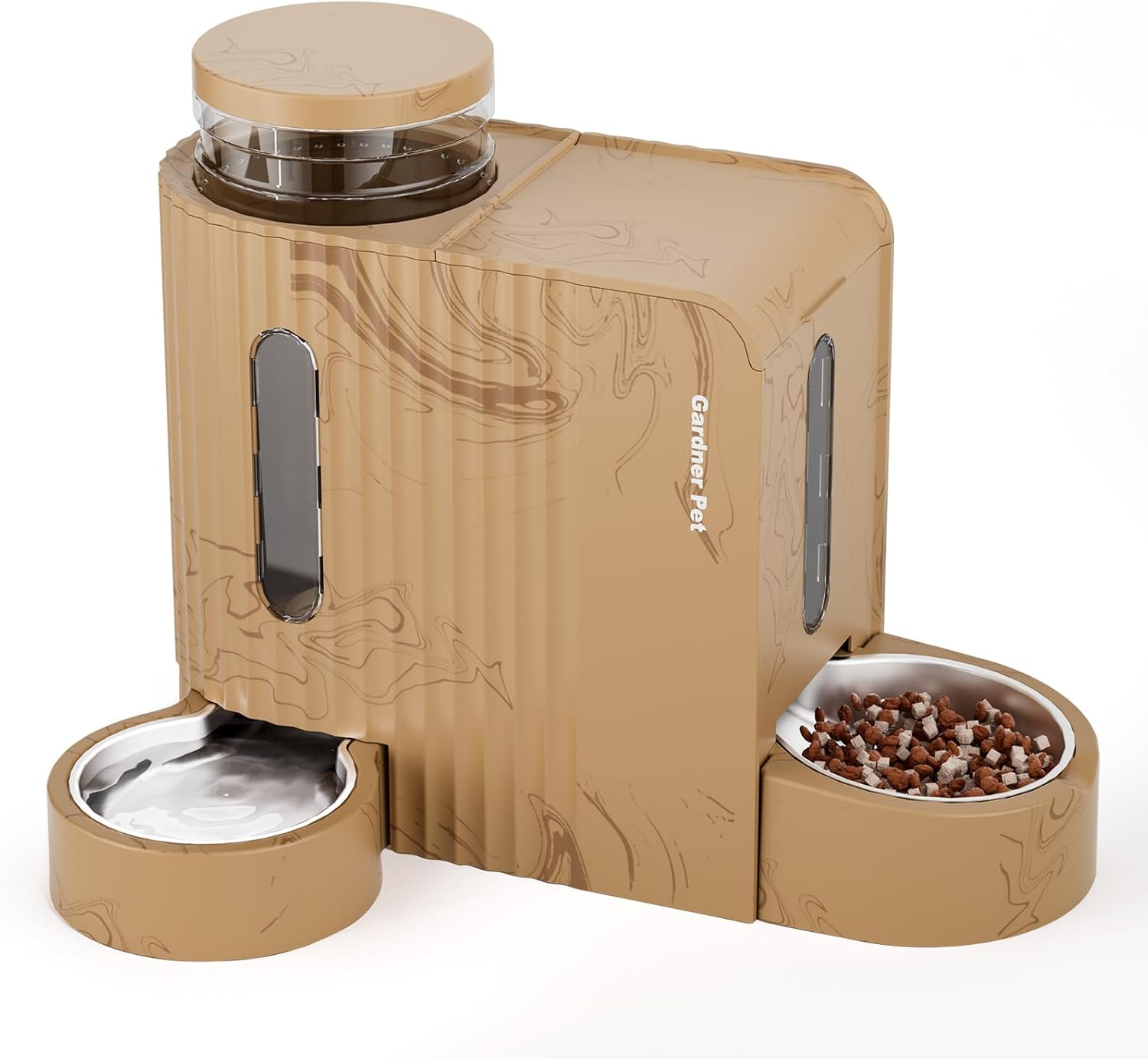 Gardner Pet Gravity Automatic 2-in-1 Pet Feeder, 0.8 Gallons*2 Cat Feeder and Water Dispenser Set, 100% BPA-Free and Stainless Steel Water Bowl for Dogs, Cats, Rabbits, Puppies (Light Woodgrain)