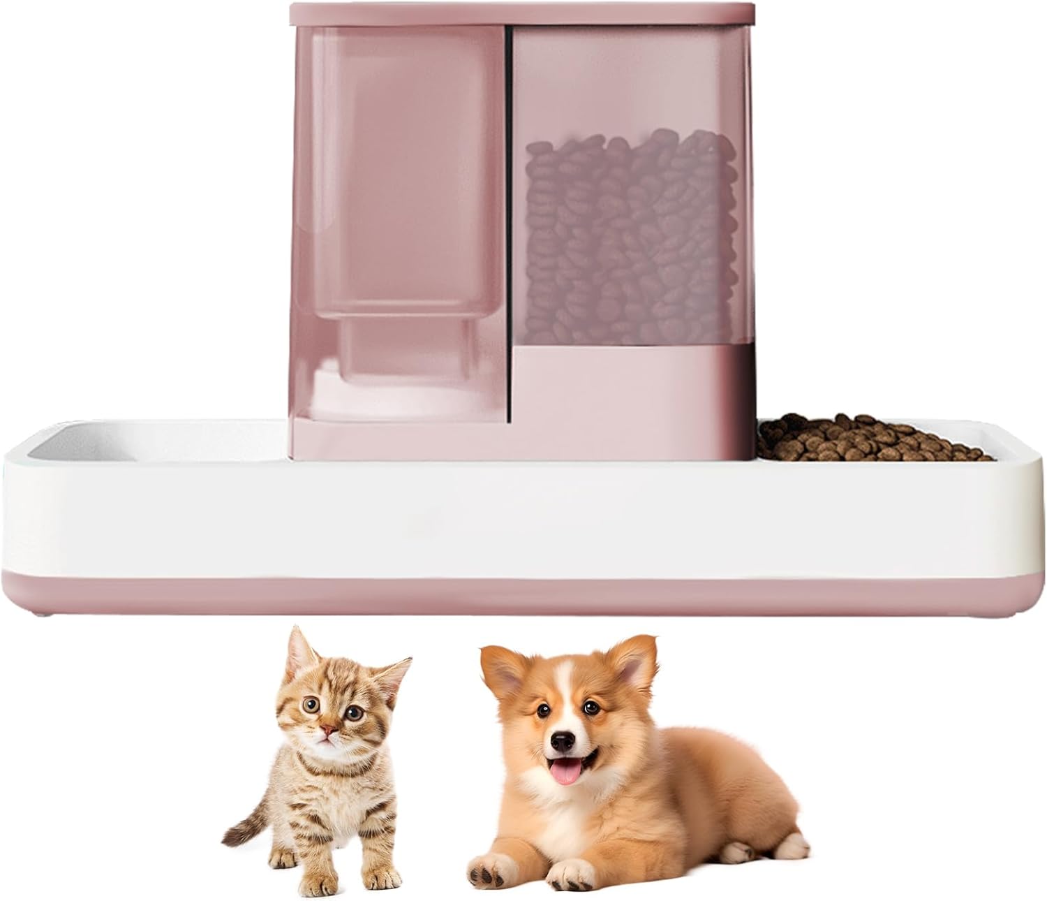 GearRoot Automatic Cat Feeder and Water Dispenser, 2 in 1 Gravity Pet Food Feeder and Water Dispenser Detachable Cat Food Dispenser for Small Dogs and Cats, Pink