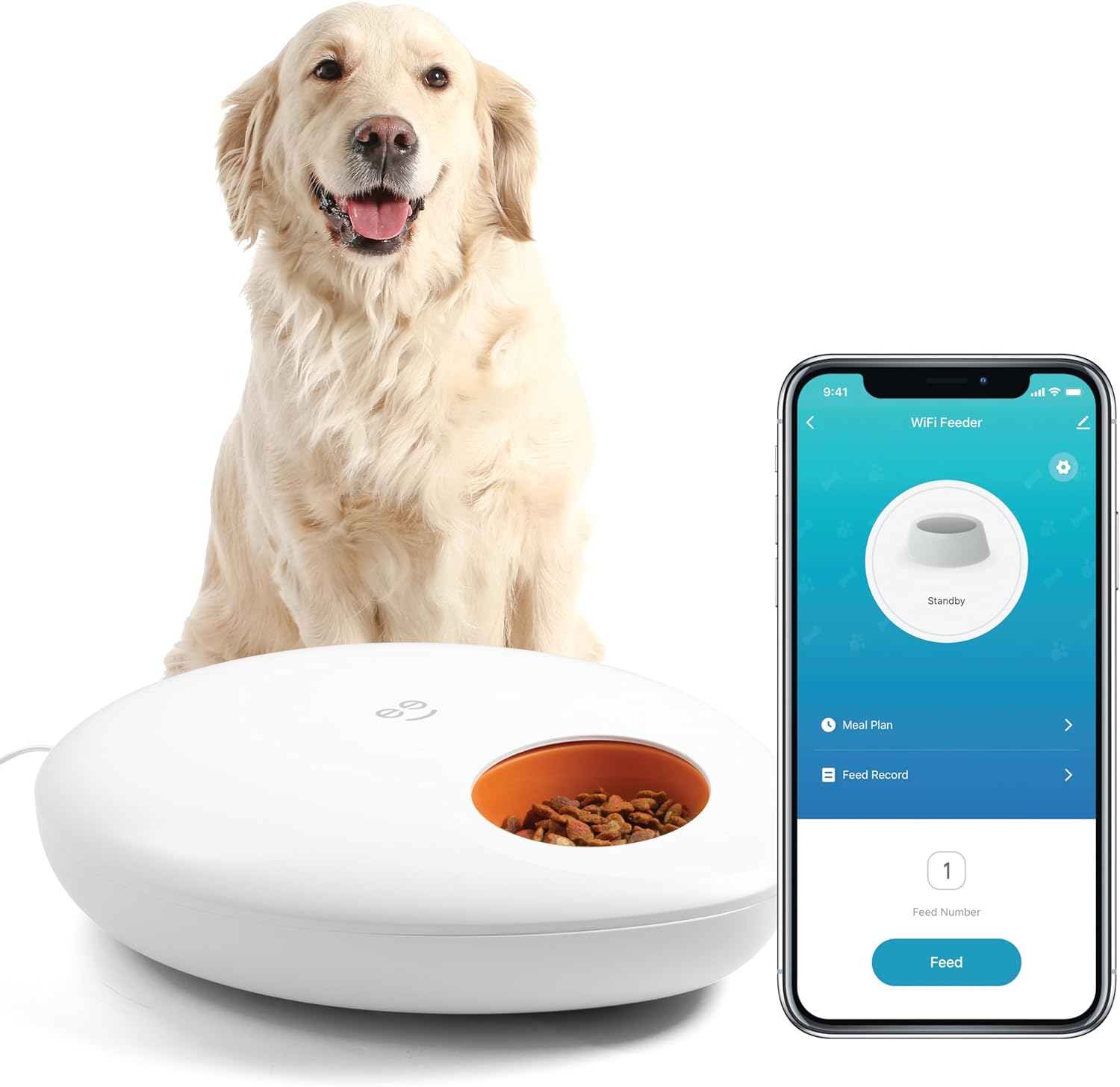 Geeni Smart Pet Feeder for Wet or Dry Food, 5-Meal Automatic Dog and Cat Feeder with Ice Packs, Programmable Timer, Battery Backup, Alexa and Google Home Compatible, White